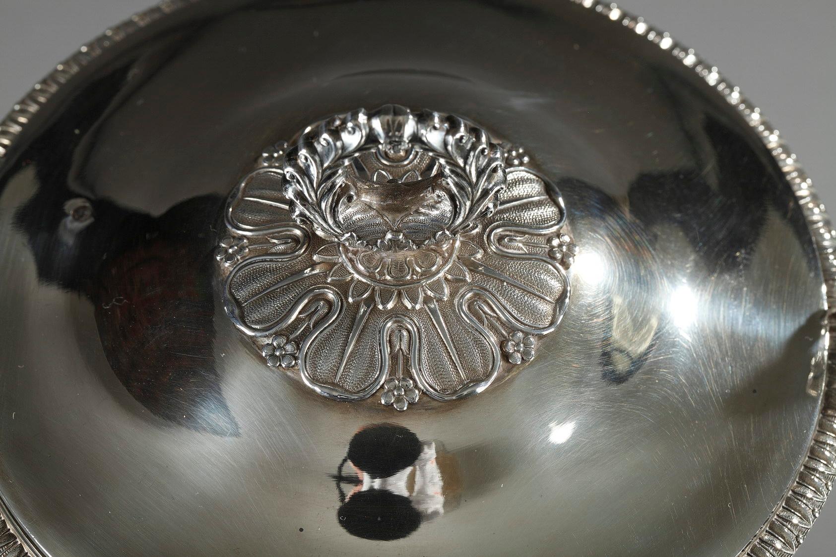 French Restauration Silver and Crystal Candy Dish For Sale 9