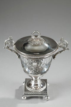 French Restauration Silver and Crystal Candy Dish