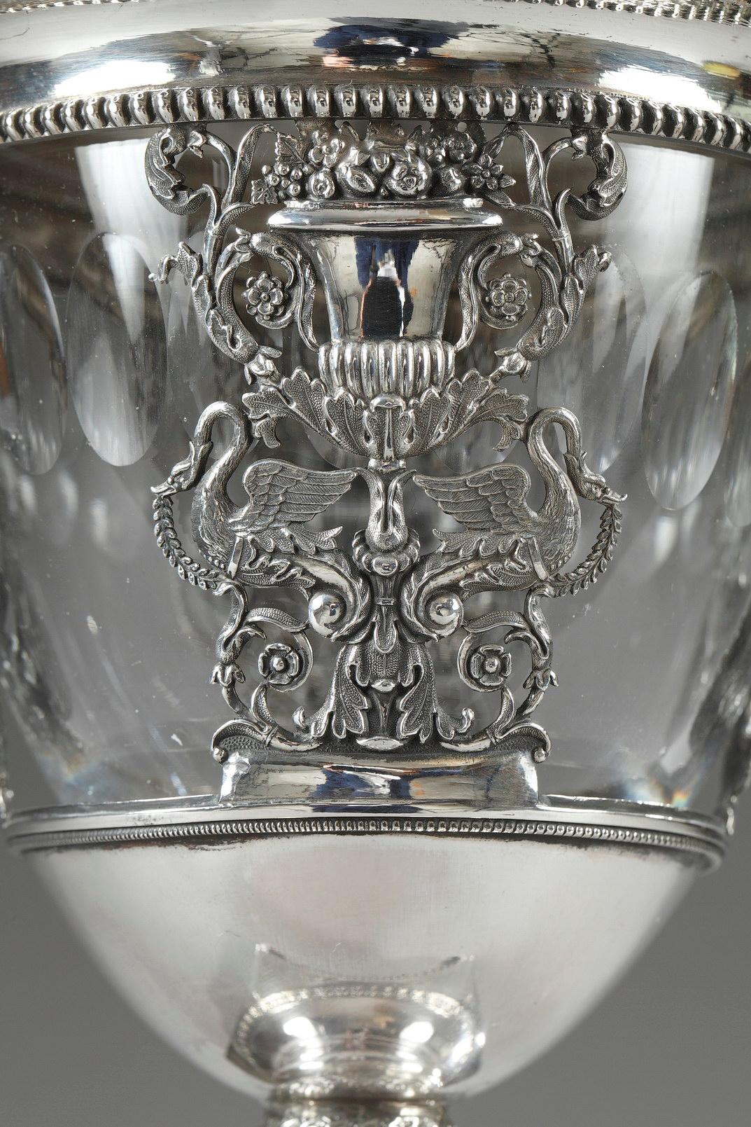 European French Restauration Silver and Crystal Candy Dish For Sale