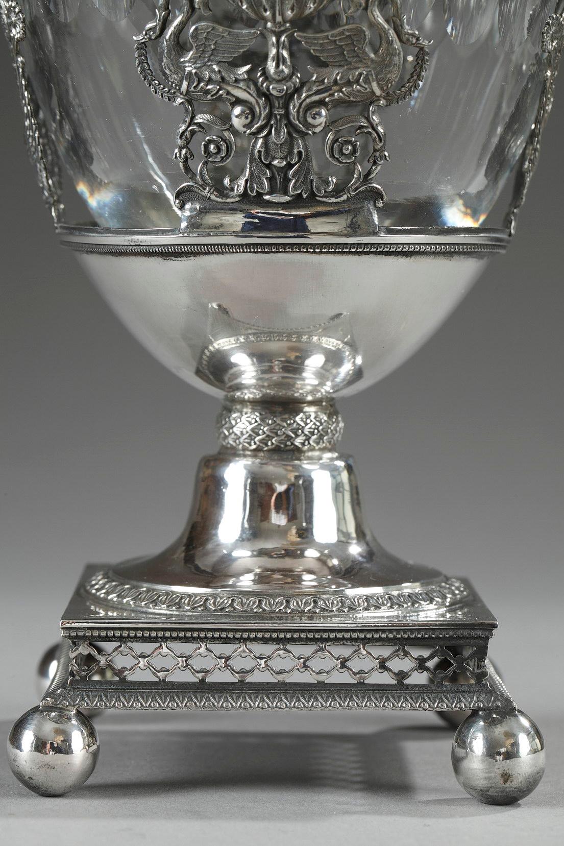 Early 19th Century French Restauration Silver and Crystal Candy Dish For Sale