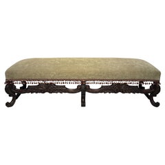 French Restauration Style Walnut Upholstered Bench, Circa 1900
