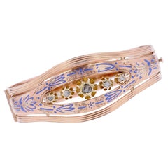 French Restoration 19th Century Diamonds Enamel 18 Karat Gold Bangle Bracelet