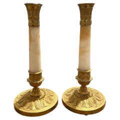French Restoration Alabaster Candlesticks