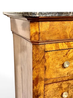 French Restoration Burr Walnut Commode with Grey Marble, circa 1830