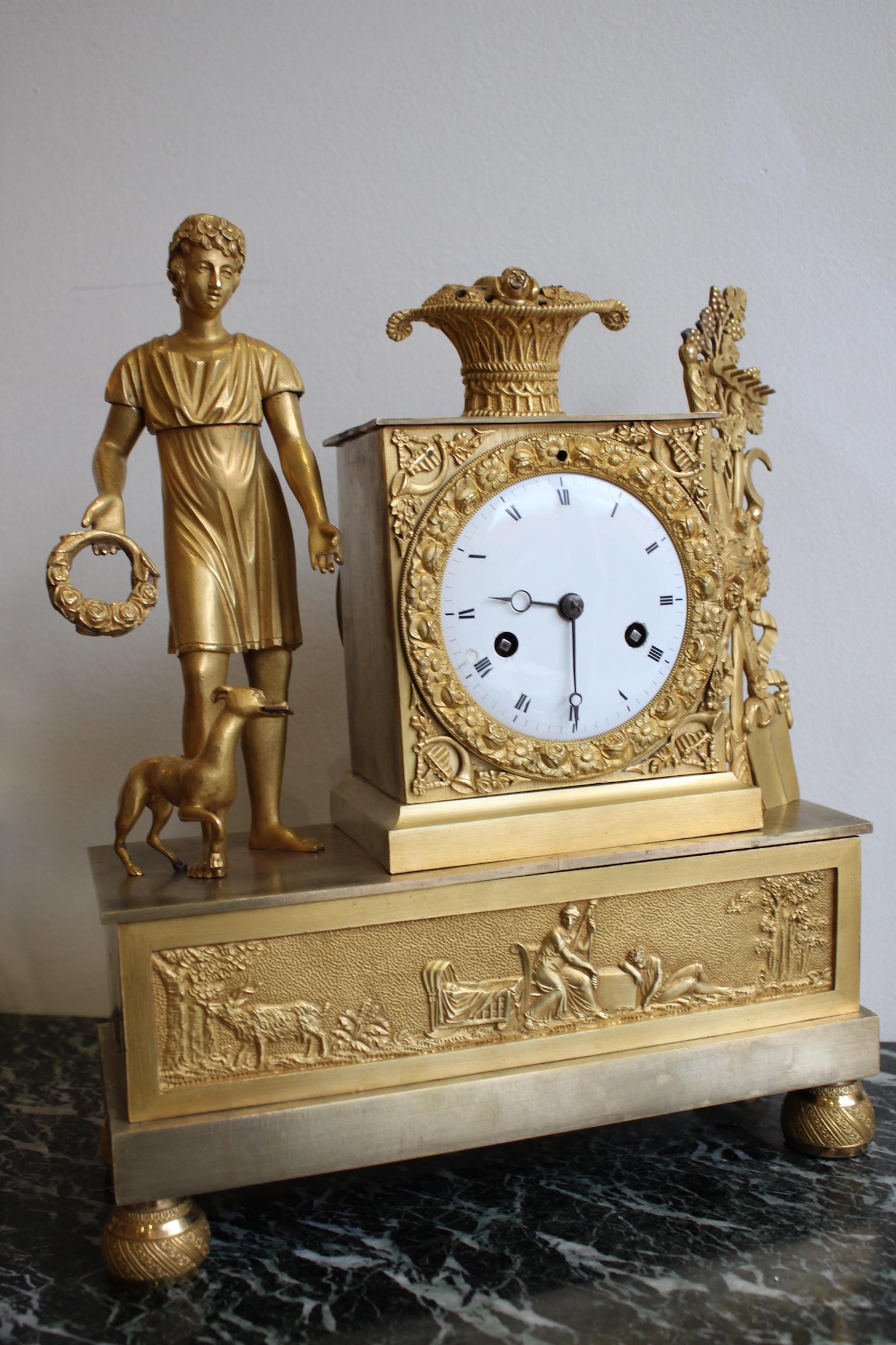 Restauration French Restoration Gilt Bronze Clock For Sale