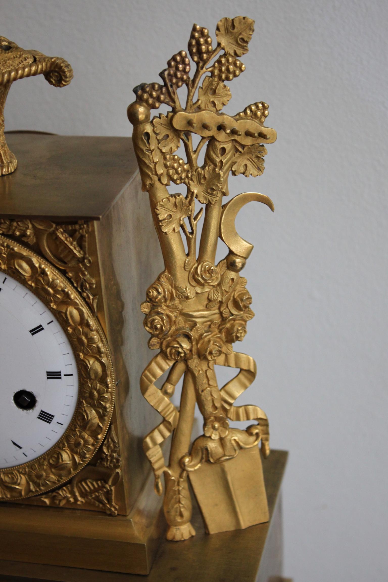 French Restoration Gilt Bronze Clock For Sale 3