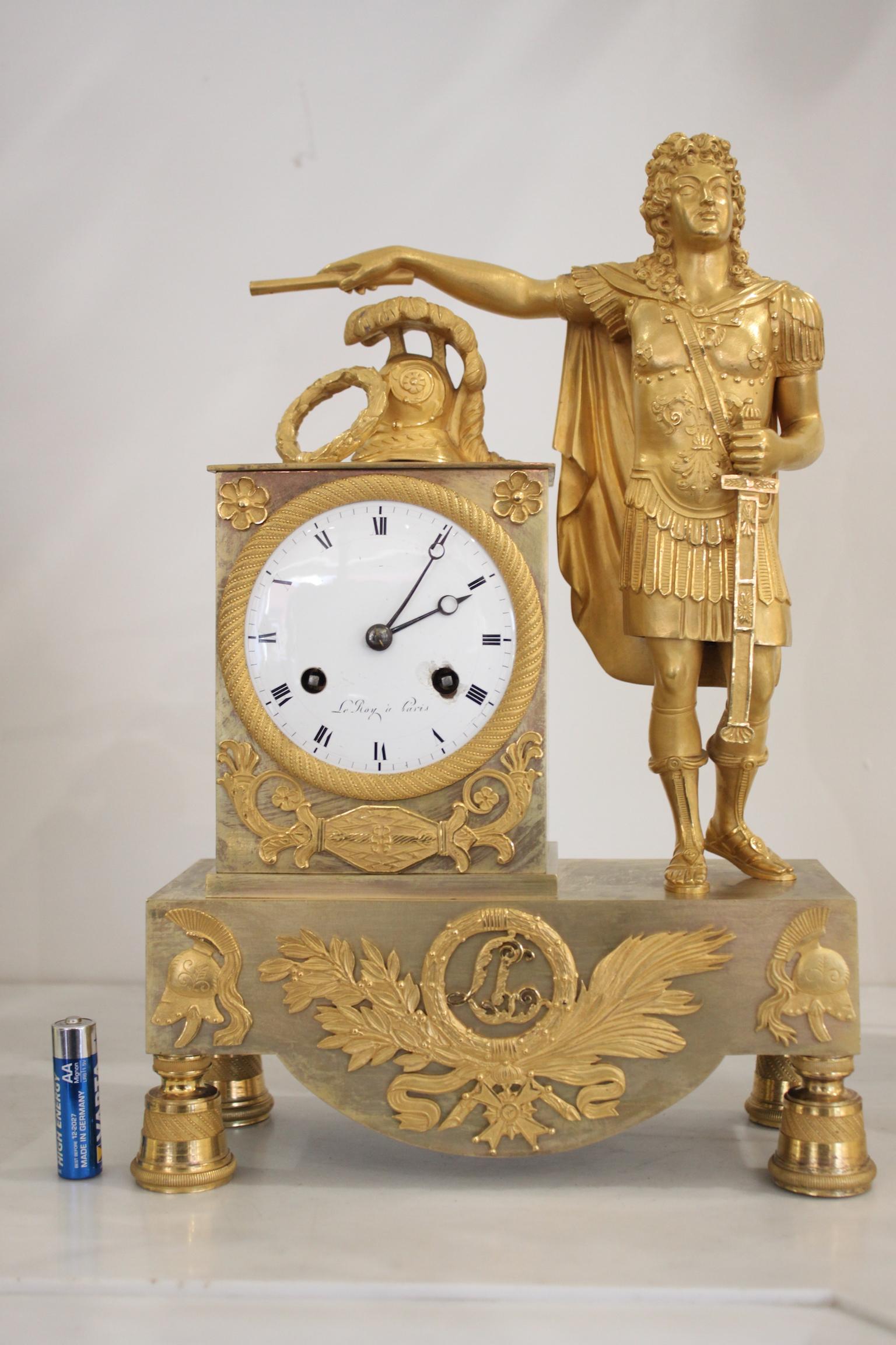 French Restoration Gilt Bronze Clock Louis XIV as Emperor 7