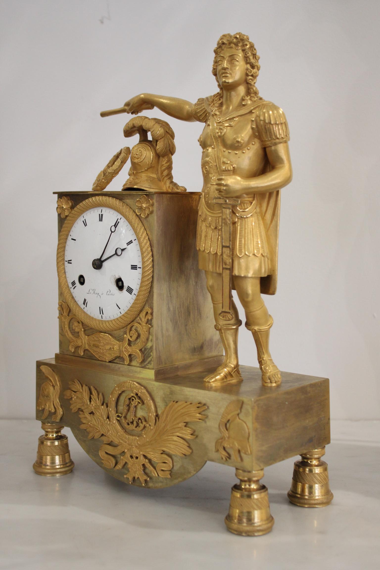 French restoration gilt bronze clock, representing Louis XIV as emperor.
On the dial 