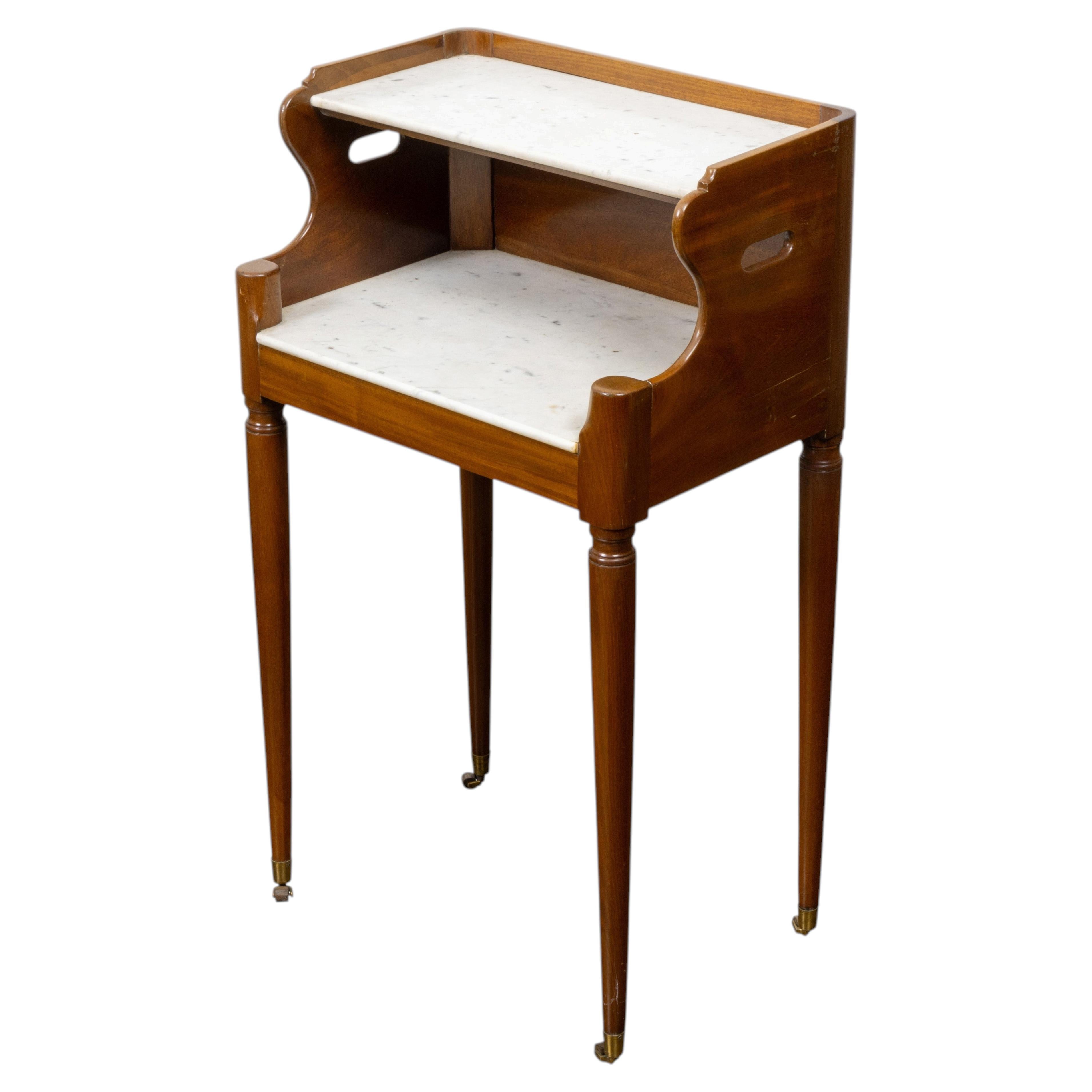 French Restoration Mahogany and Marble Bedside Serving Table, circa 1830 For Sale