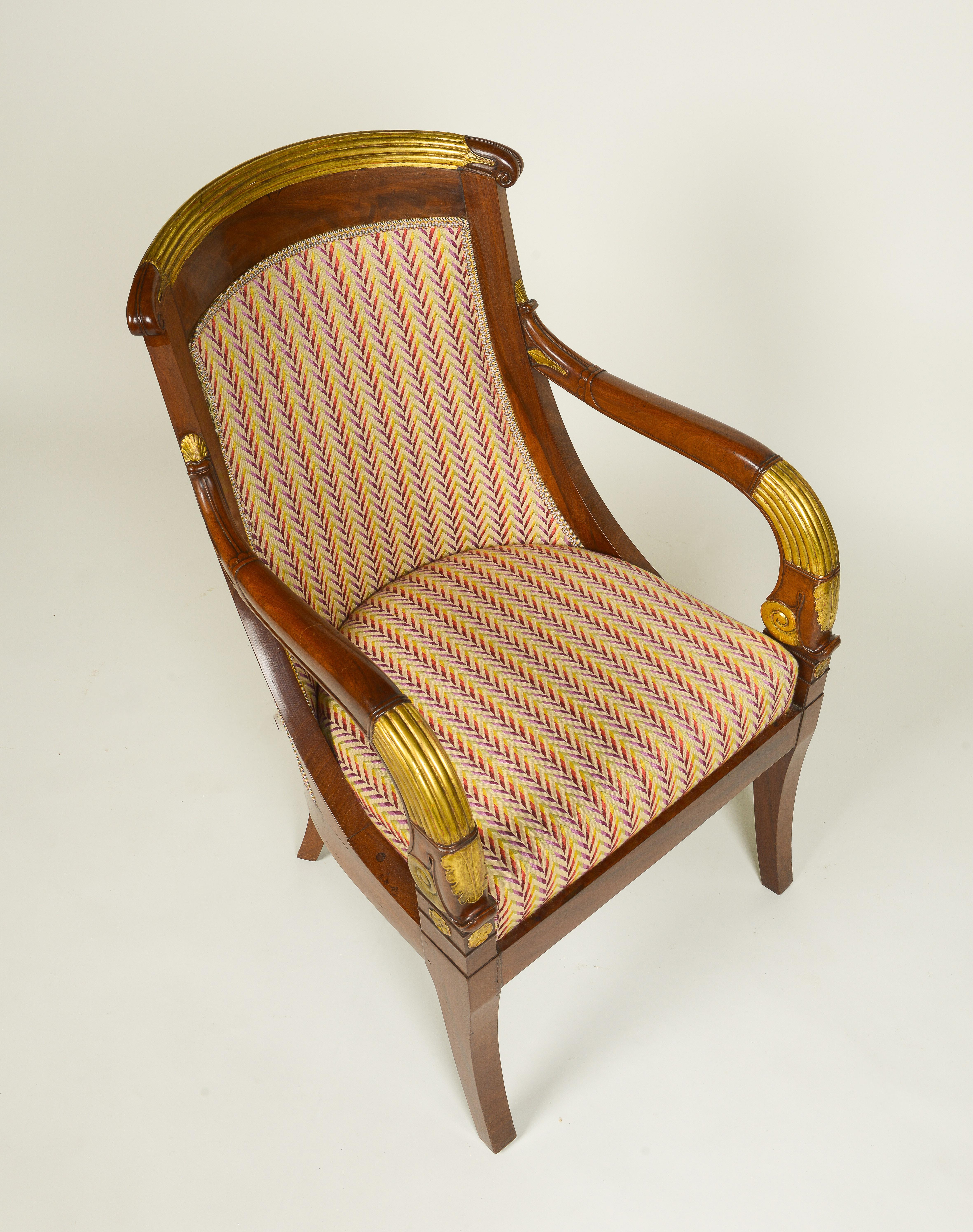 French Restoration Mahogany and Parcel Gilt Armchair For Sale 2