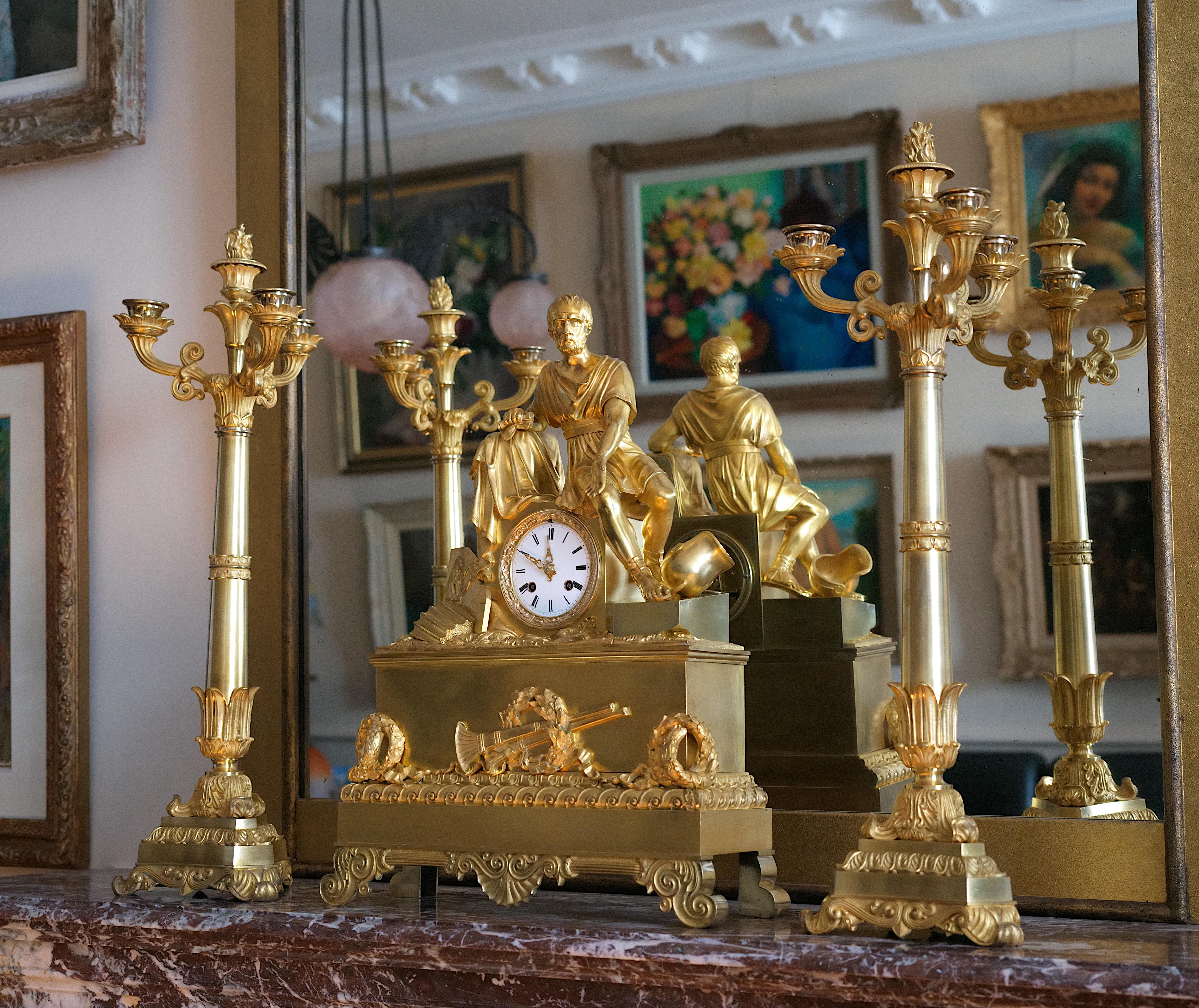 French Restoration Mantel Clock set, 1820-1830s For Sale 4
