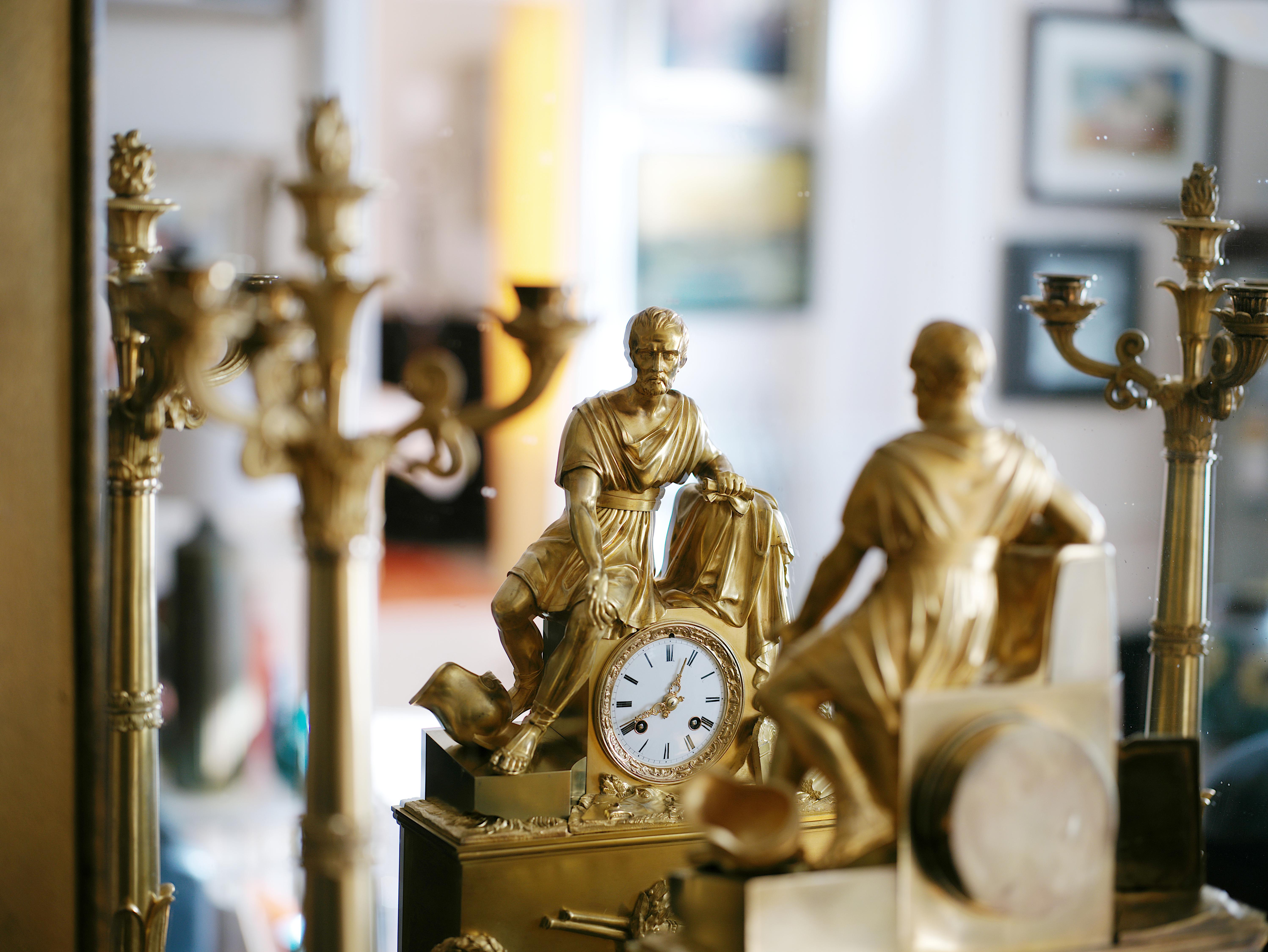 French Restoration Mantel Clock set, 1820-1830s For Sale 11