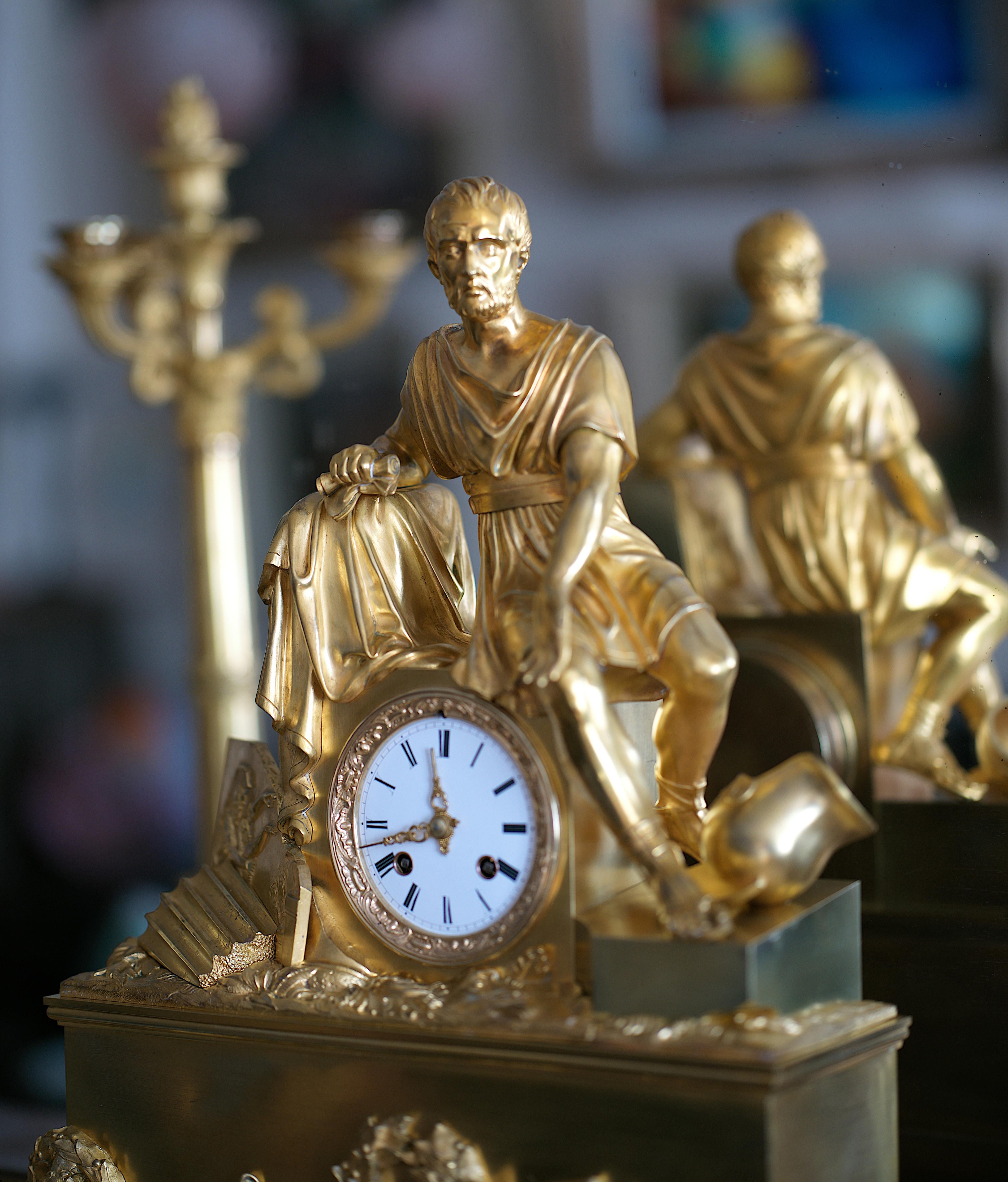 French Restoration Mantel Clock set, 1820-1830s For Sale 1