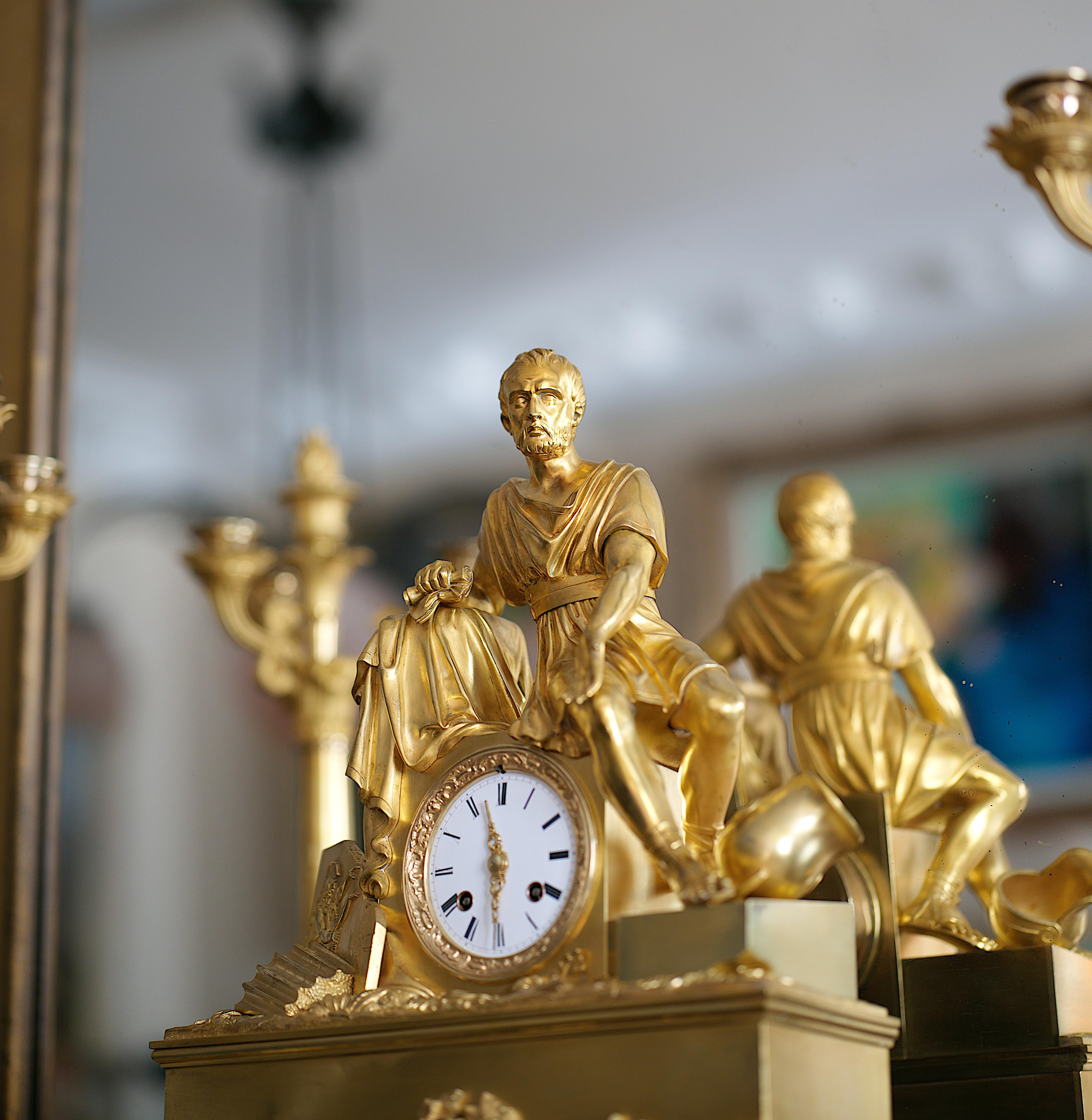 French Restoration Mantel Clock set, 1820-1830s For Sale 2