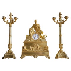 Antique French Restoration Mantel Clock set, 1820-1830s