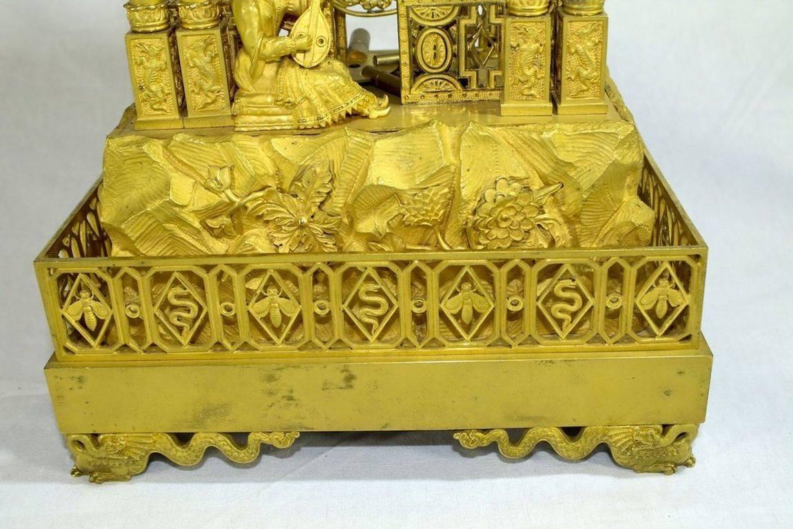 French Restoration Period Chinese Motif Gilt Bronze Mantel Clock by Honoré Pons For Sale 2