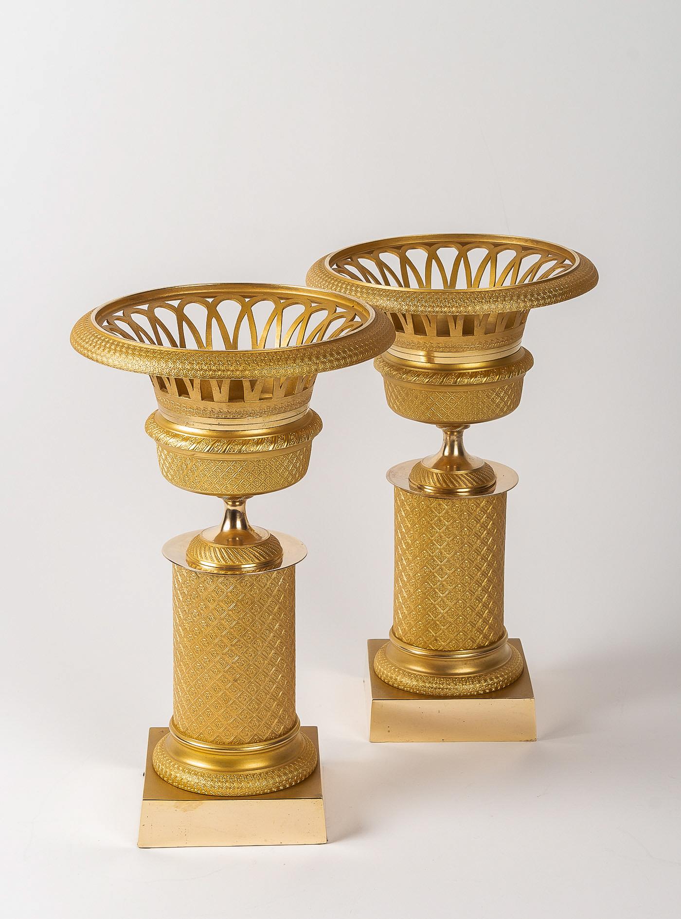 French Restoration Period Pair of Gilt-Bronze Cups, circa 1815-1830 5