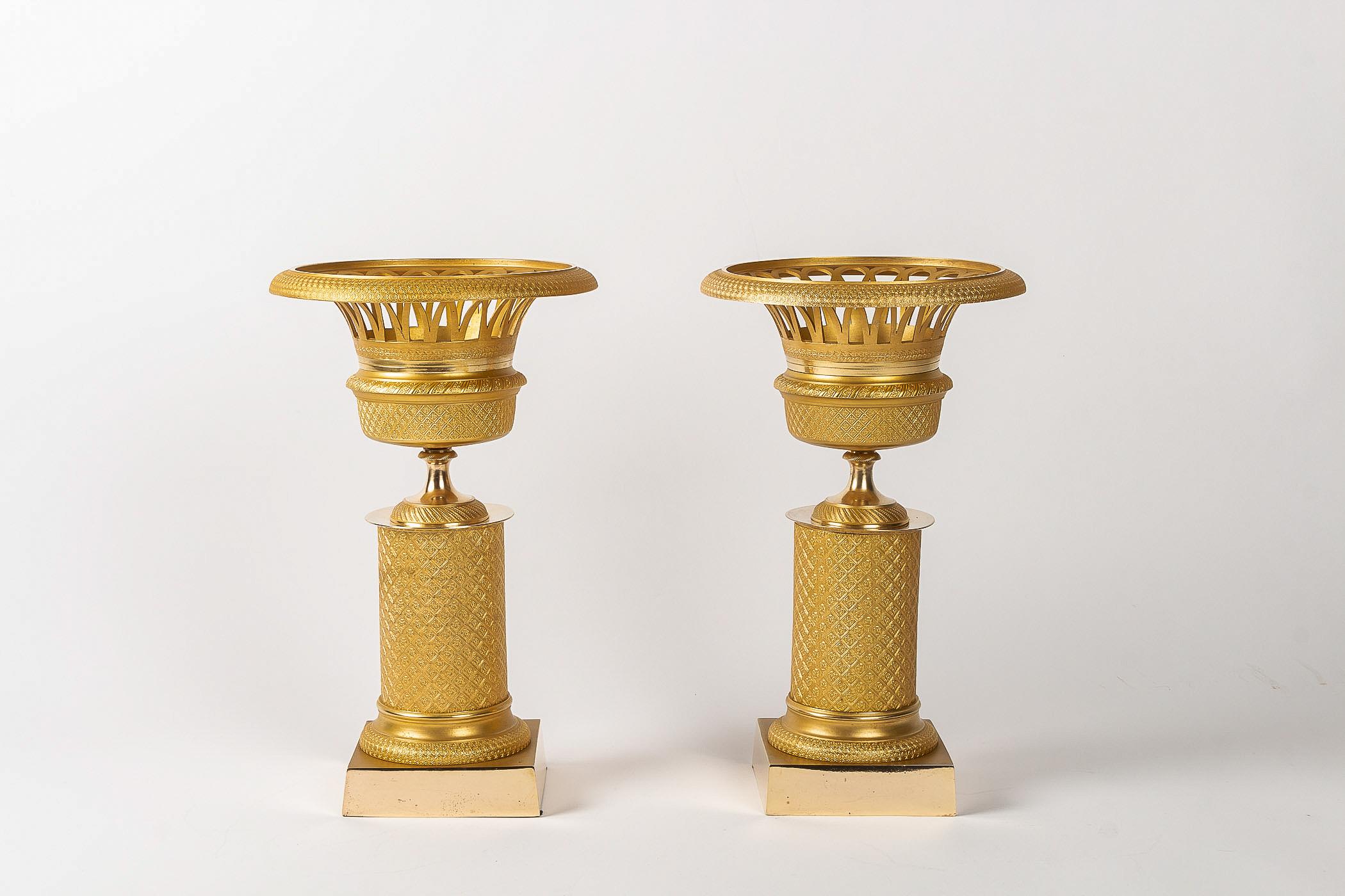 Restauration French Restoration Period Pair of Gilt-Bronze Cups, circa 1815-1830
