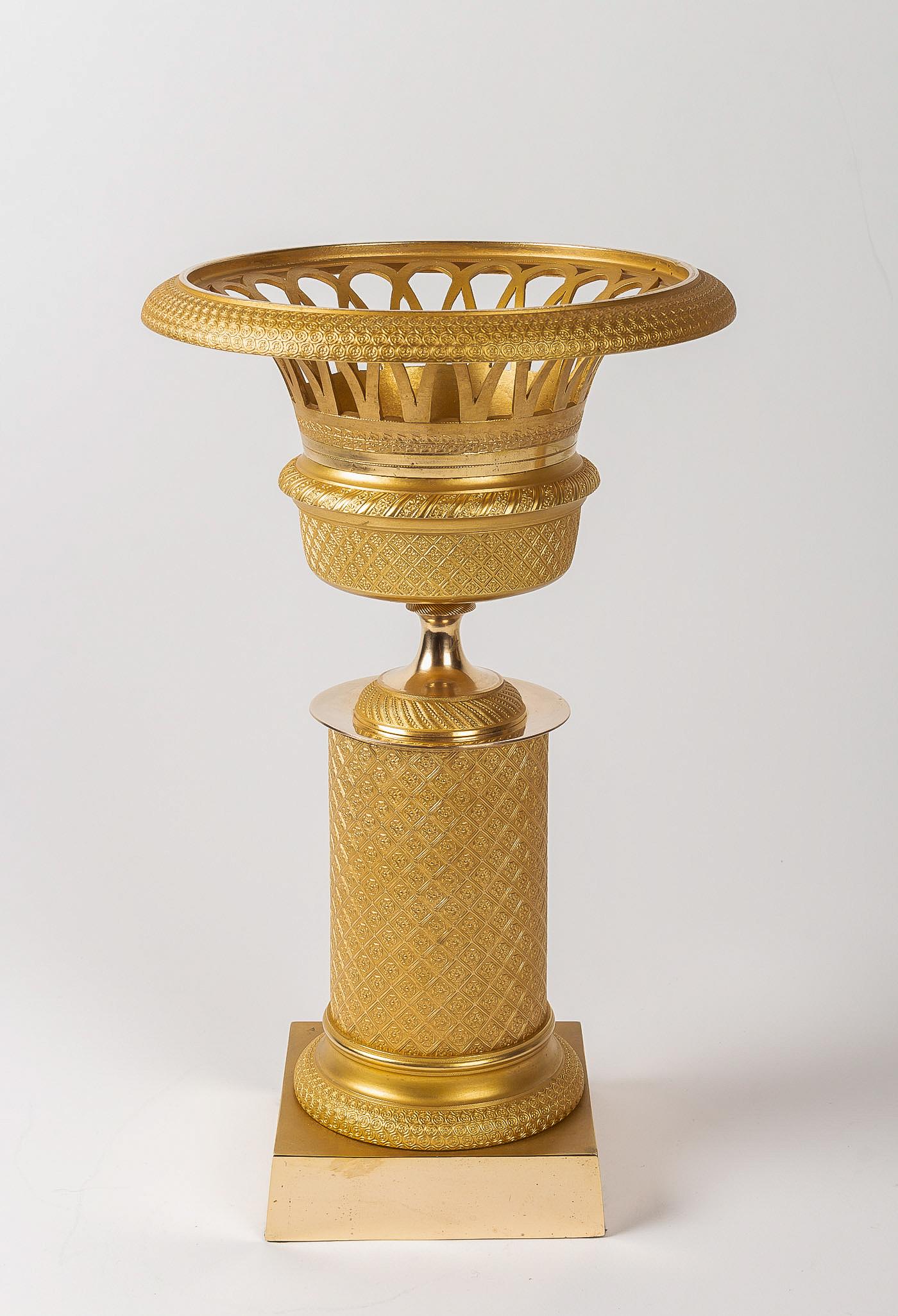 19th Century French Restoration Period Pair of Gilt-Bronze Cups, circa 1815-1830