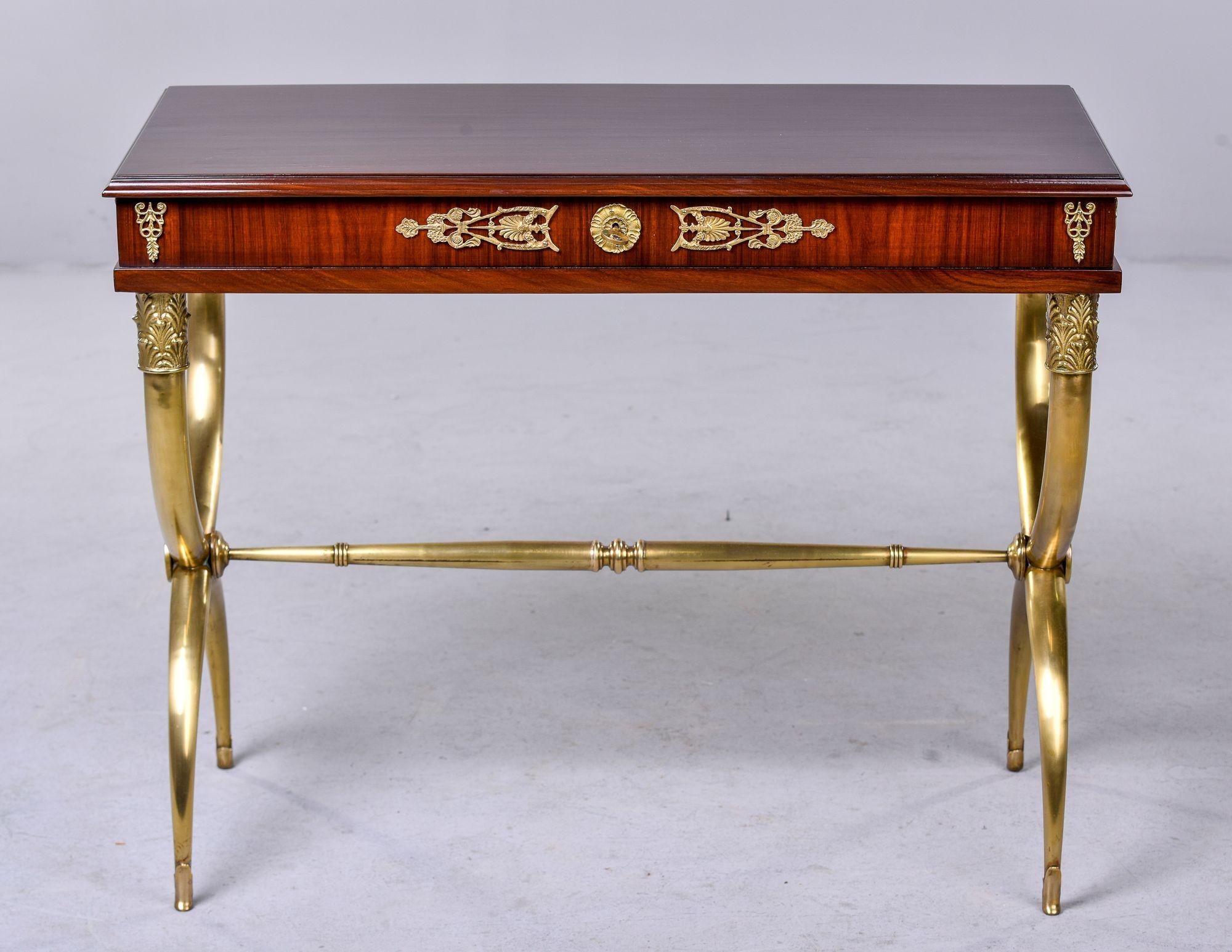 Veneer French Restoration Style Desk on Brass Base with Lift Top For Sale
