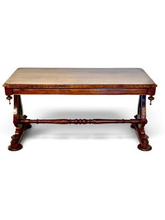 French Restoration Walnut Lyre-Base Coffee Table, Early 19th Century