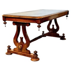 French Restoration Walnut Lyre-Base Coffee Table, Early 19th Century