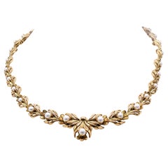 French Retro 18 Karat Yellow Gold Pearl Necklace