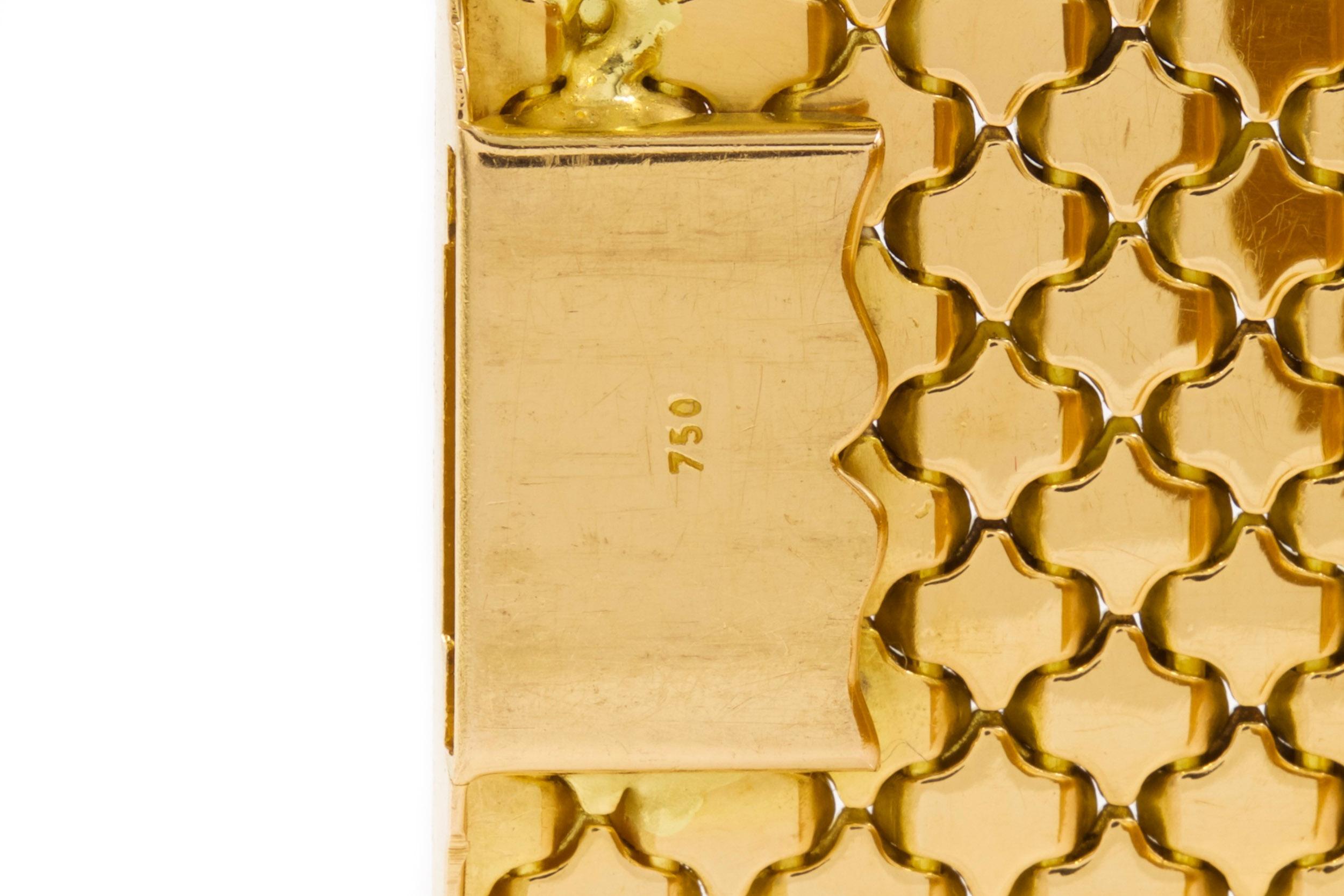 French Retro 18k Gold Honeycomb Geometric Strap-Bracelet, circa 1950s For Sale 7