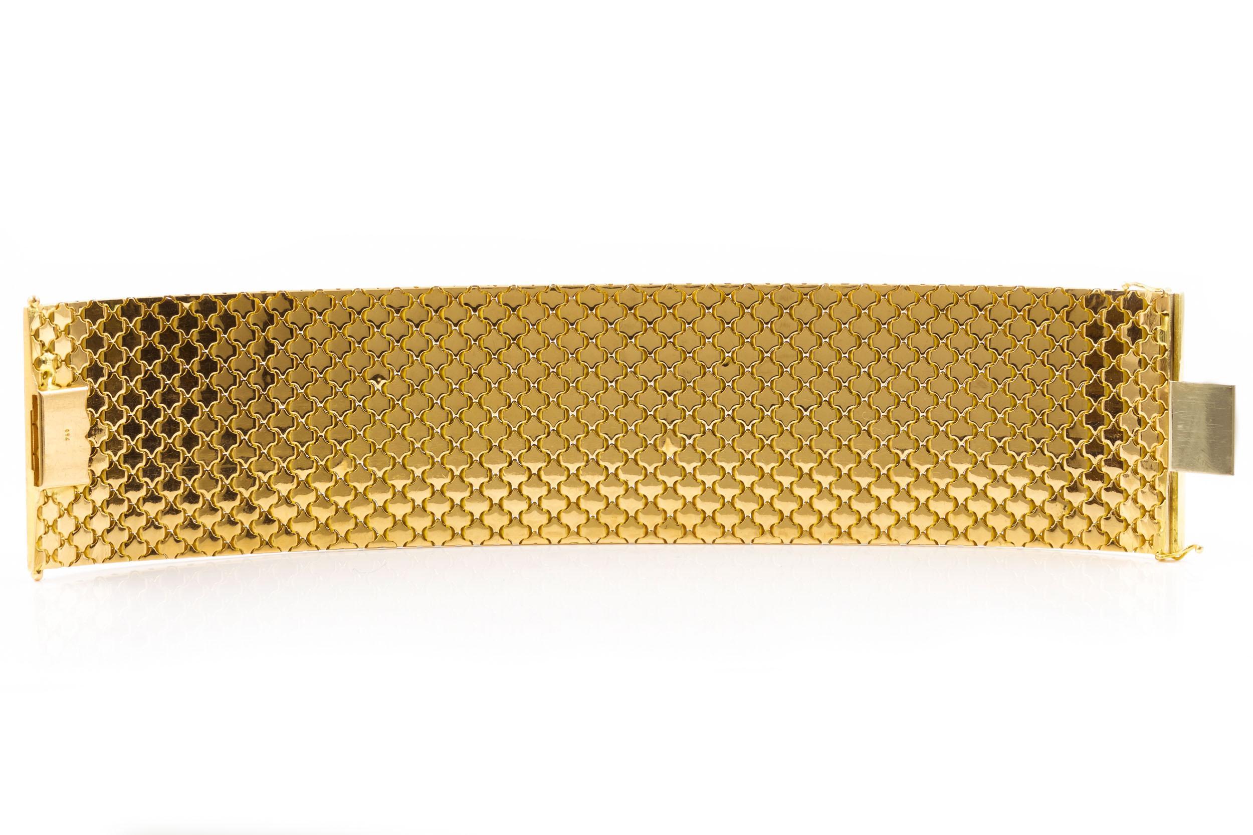 French Retro 18k Gold Honeycomb Geometric Strap-Bracelet, circa 1950s For Sale 5