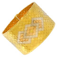 French Retro 18k Gold Honeycomb Geometric Strap-Bracelet, circa 1950s