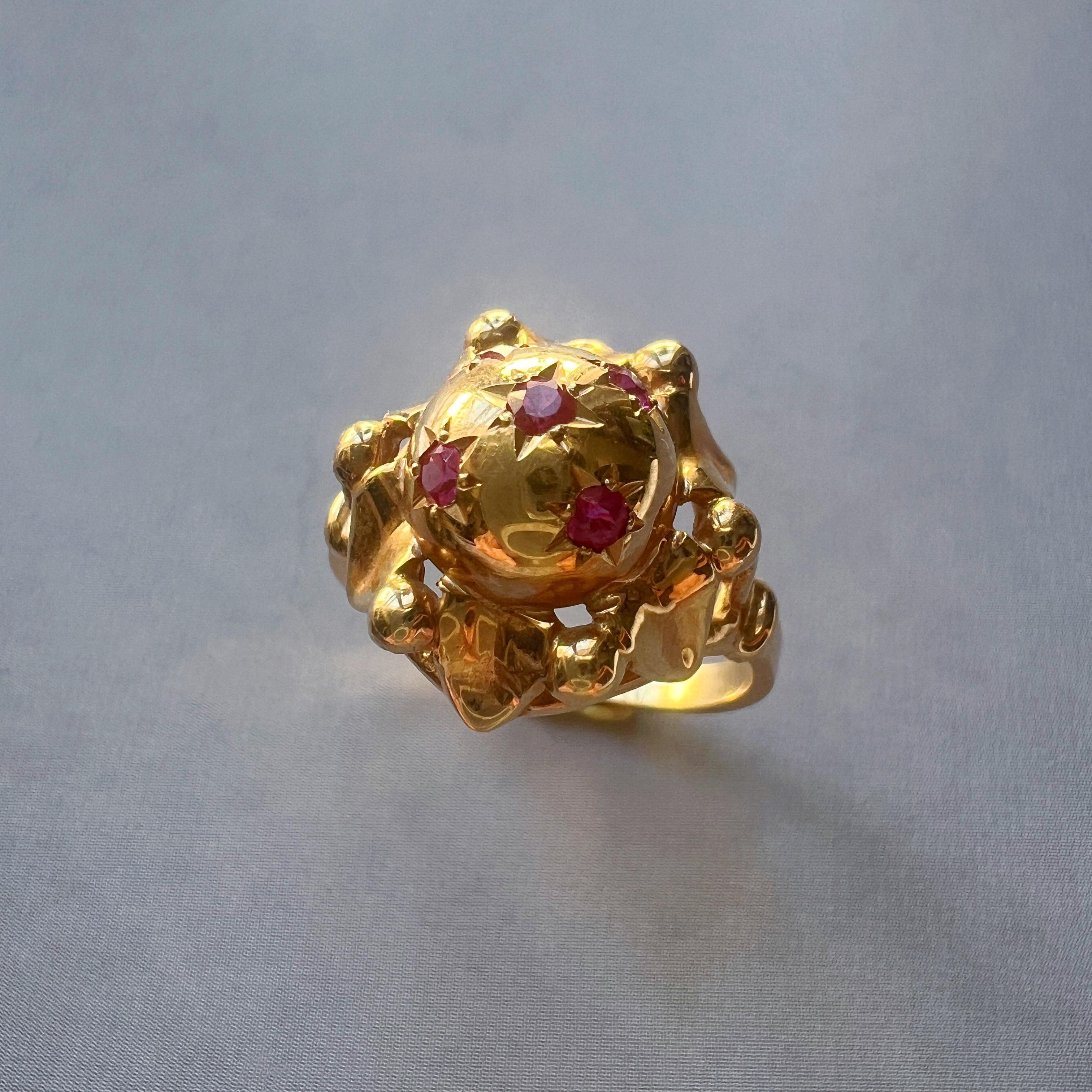 For sale a French retro 18K yellow gold bombé ring. The focal point of this ring is a gracefully rounded sphere, reminiscent of a French dessert 