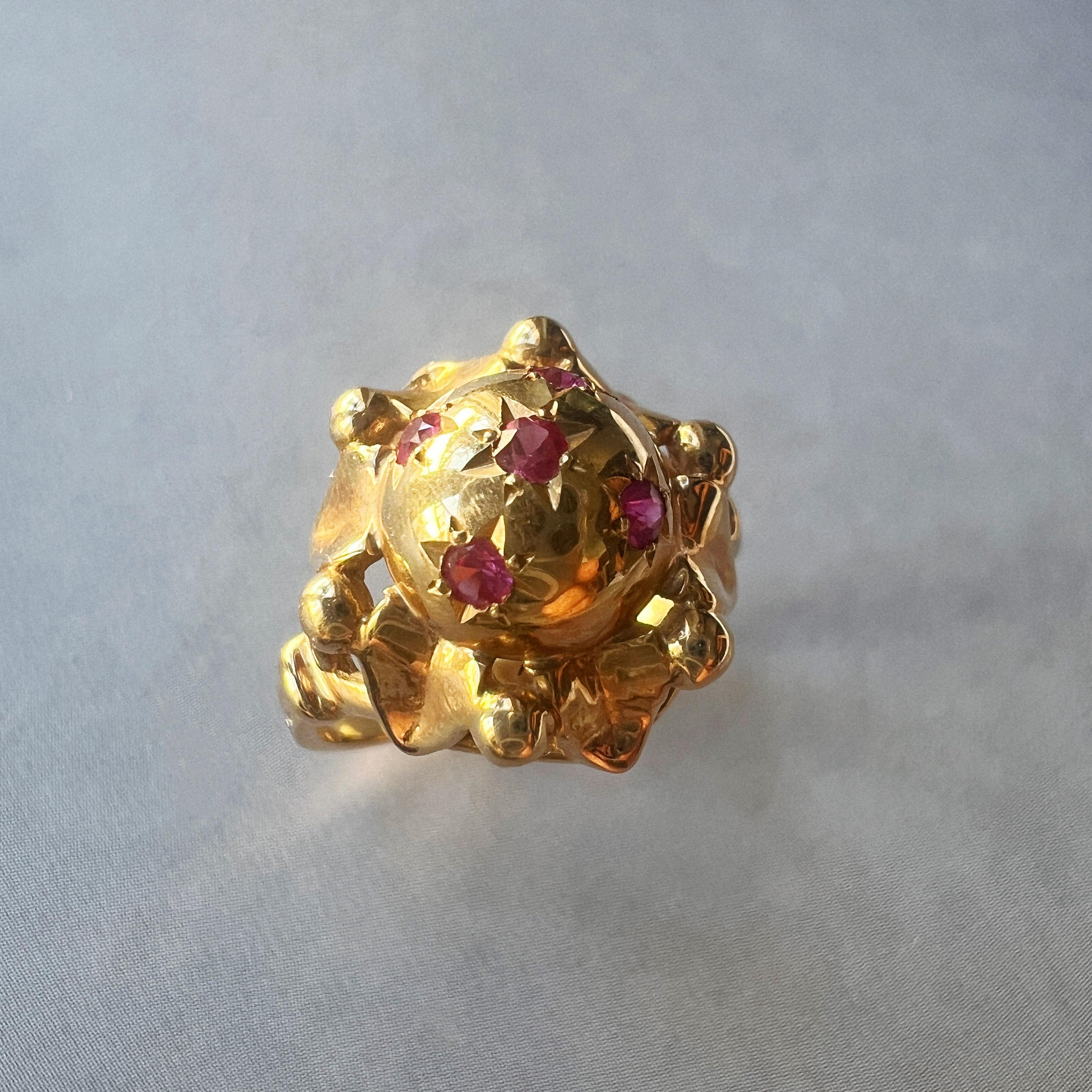 Retro French retro 18K gold star ring, vintage cocktail ring constellation For Sale