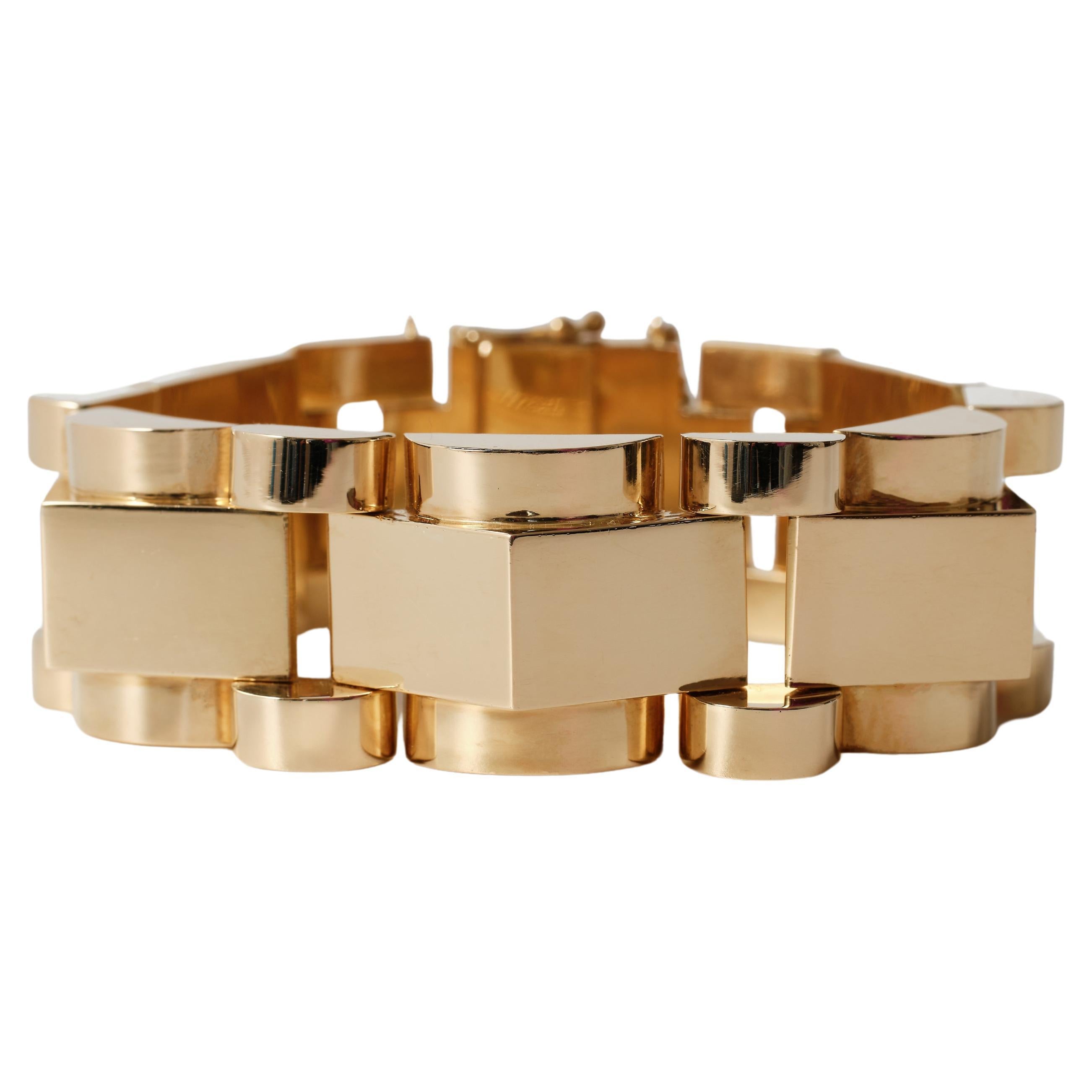 Französisches Retro 18K Gold Panzerarmband im Angebot