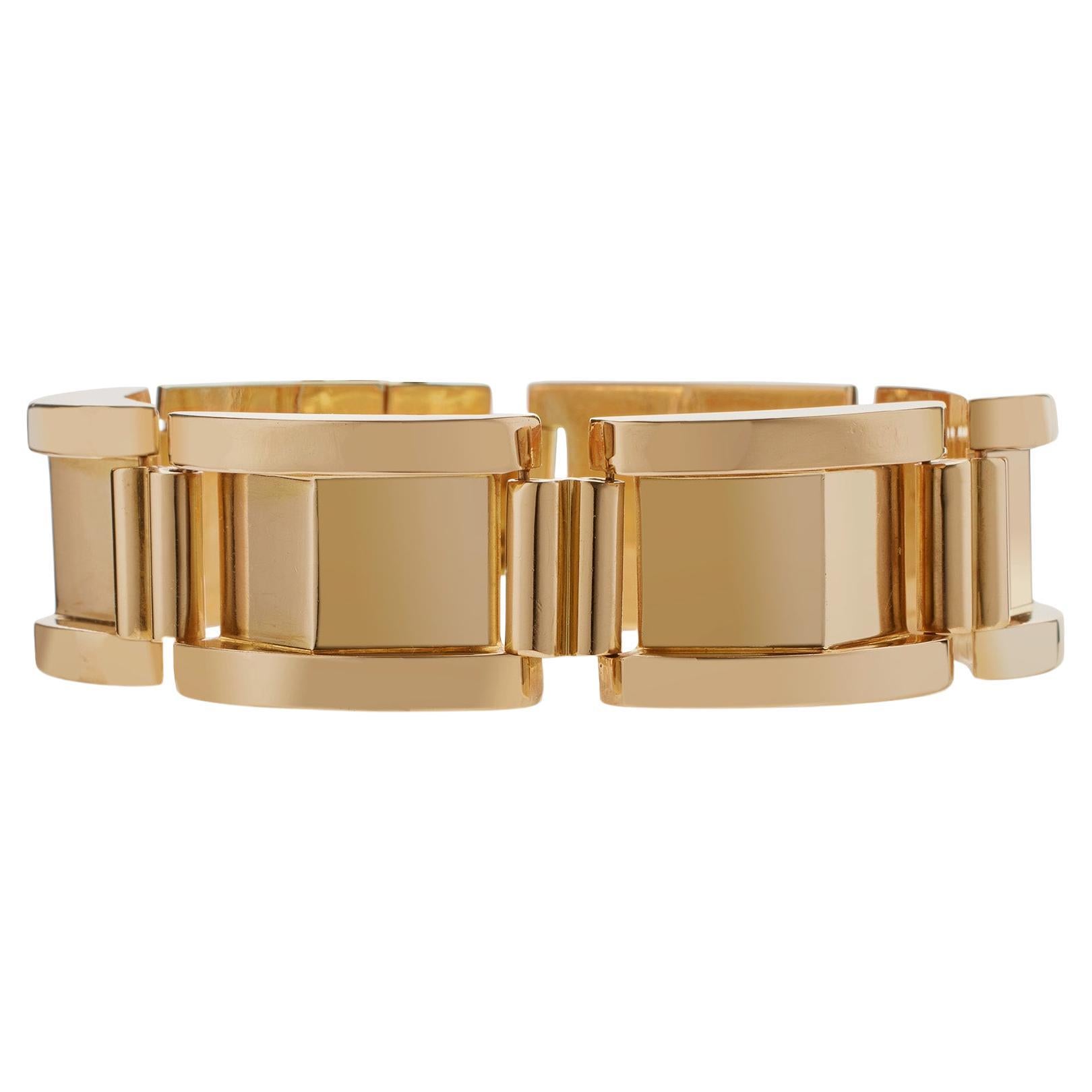 French Retro 18K Gold Tank Bracelet For Sale