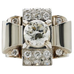 Französischer Retro-Ring aus 18 Karat Weißgold und Diamanten