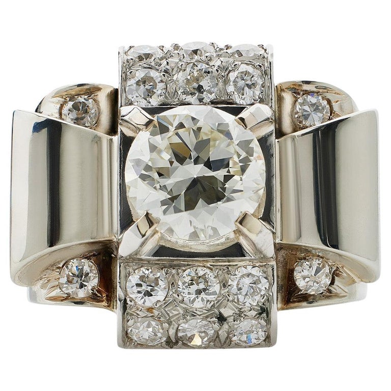 Bague Antique époque 1900 - Or 18k Jaune Et Argent, Sertie De Pierres Blanches - Taille 53