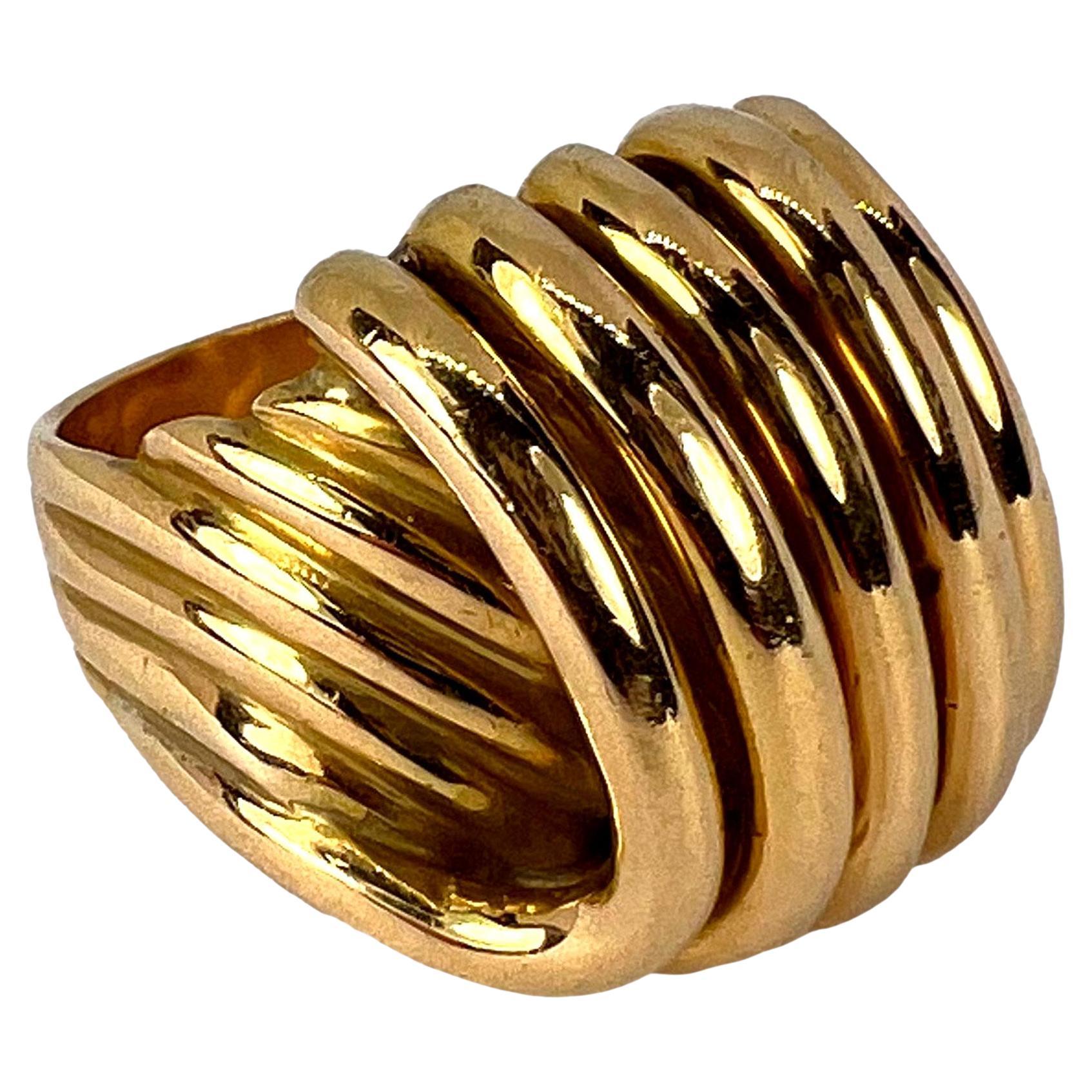 Retro-Ring aus 18 Karat Gelbgold mit Frühlingsmotiv