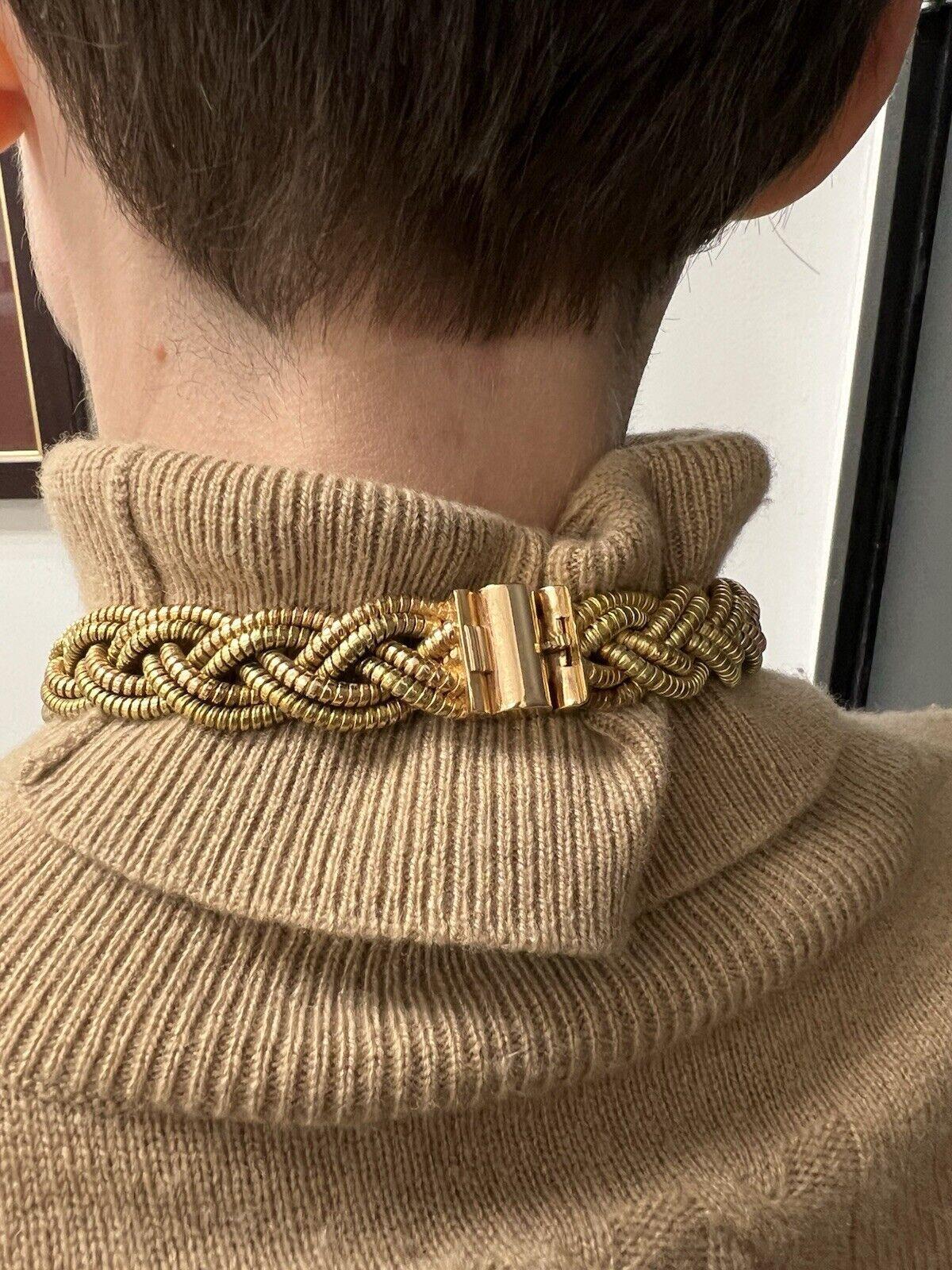 Retro FRENCH RETRO 18k Yellow & Rose Gold Woven Choker Necklace 1950s