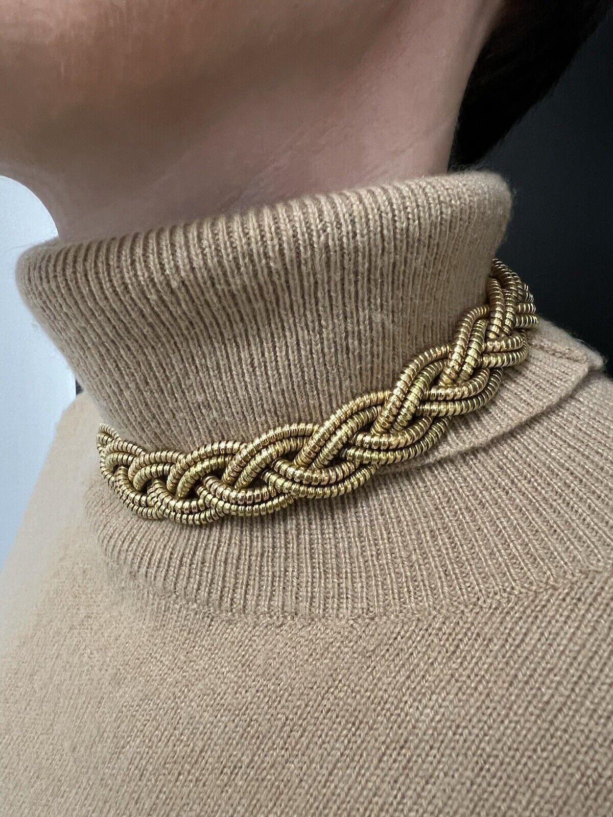 FRENCH RETRO 18k Yellow & Rose Gold Woven Choker Necklace 1950s In Excellent Condition In Beverly Hills, CA