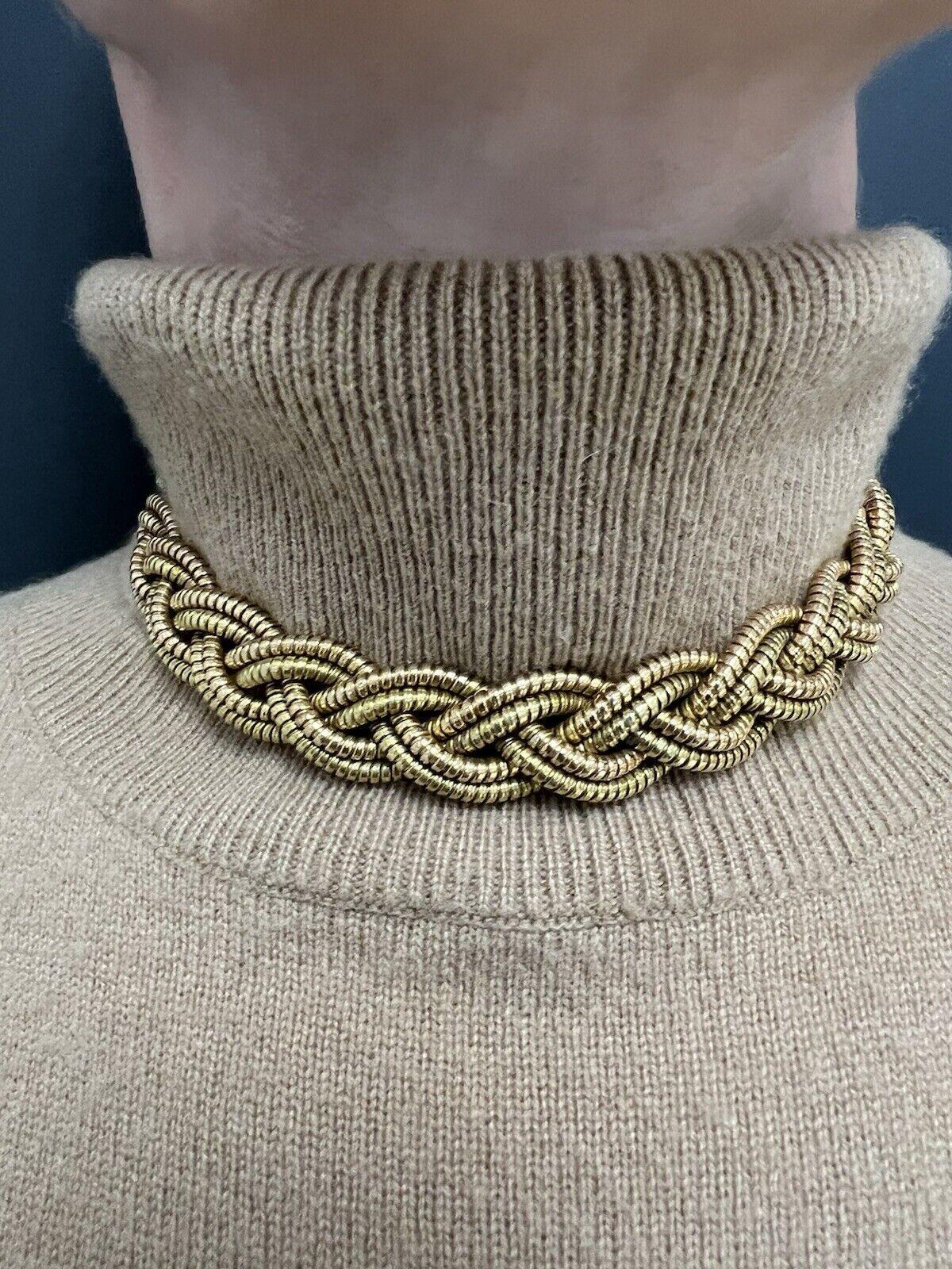 Women's or Men's FRENCH RETRO 18k Yellow & Rose Gold Woven Choker Necklace 1950s