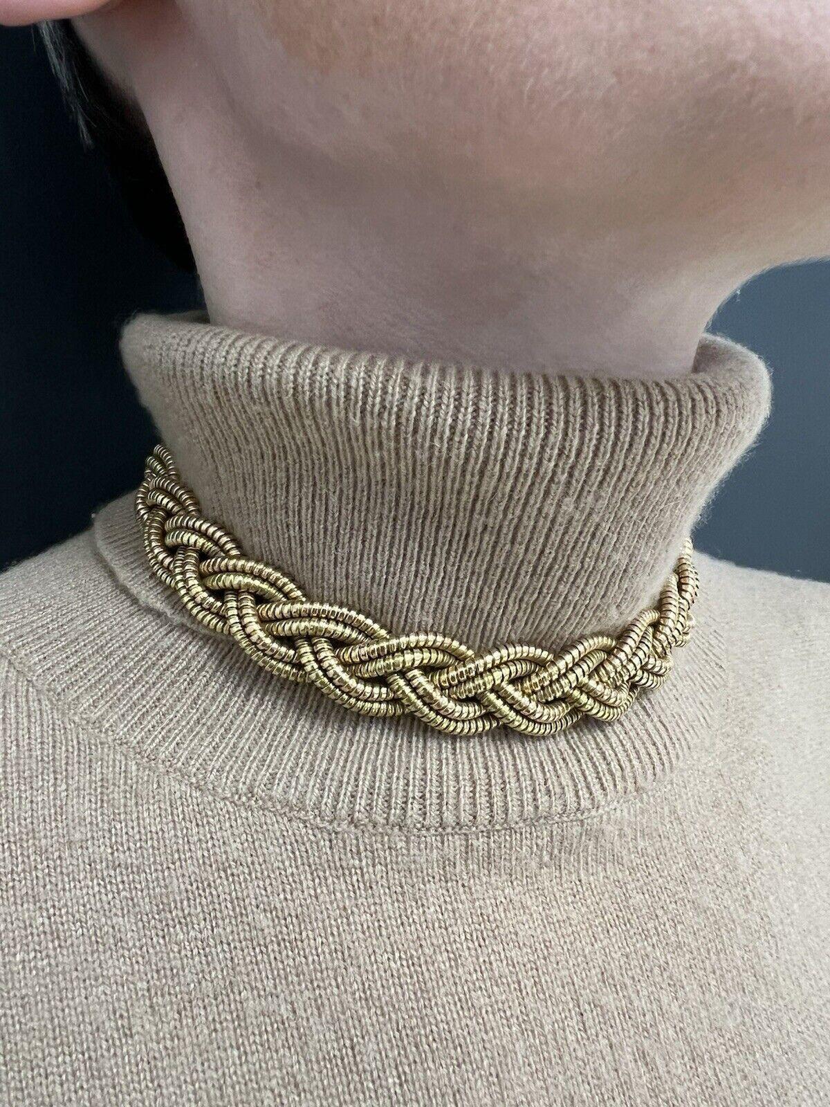 FRENCH RETRO 18k Yellow & Rose Gold Woven Choker Necklace 1950s 1