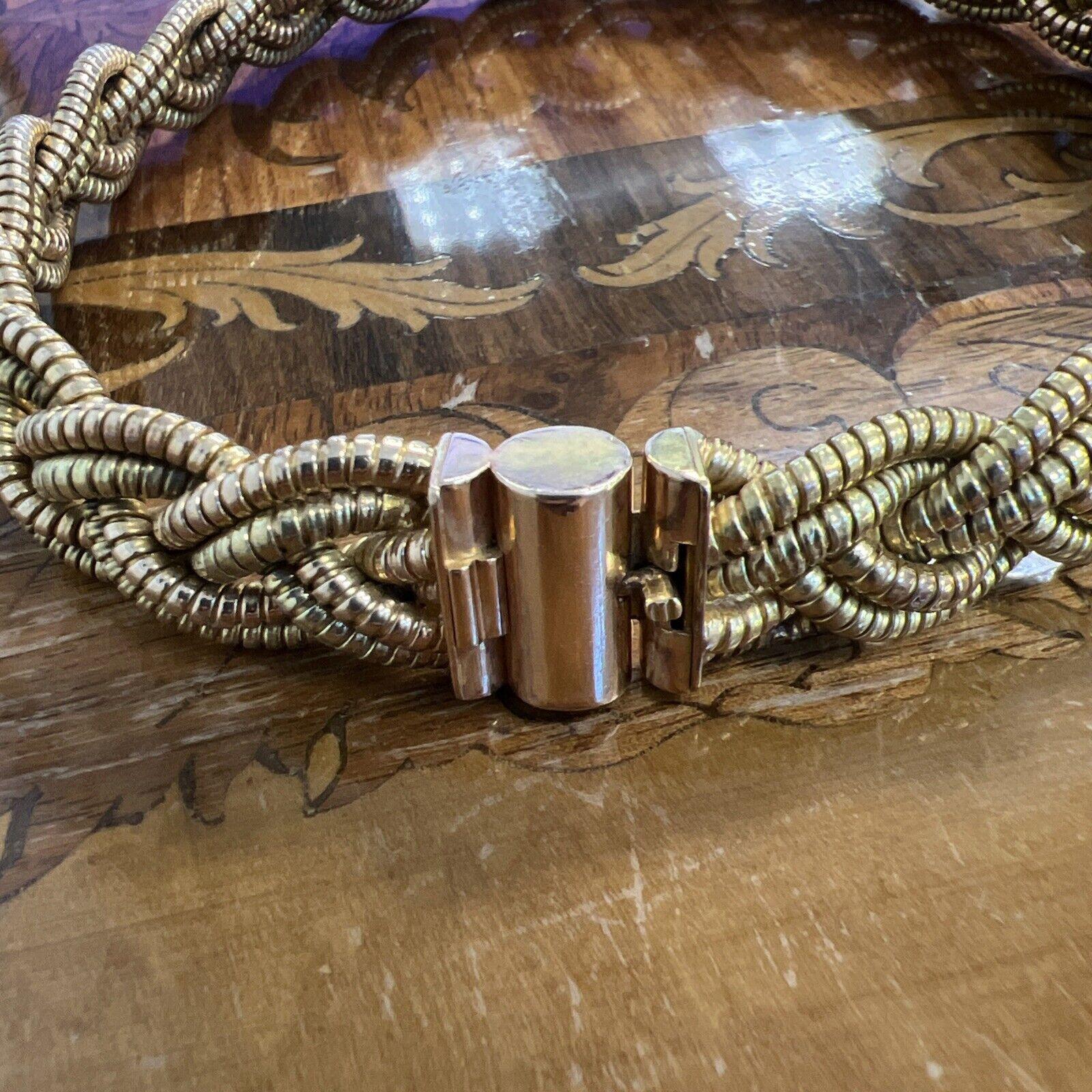 FRENCH RETRO 18k Yellow & Rose Gold Woven Choker Necklace 1950s 2