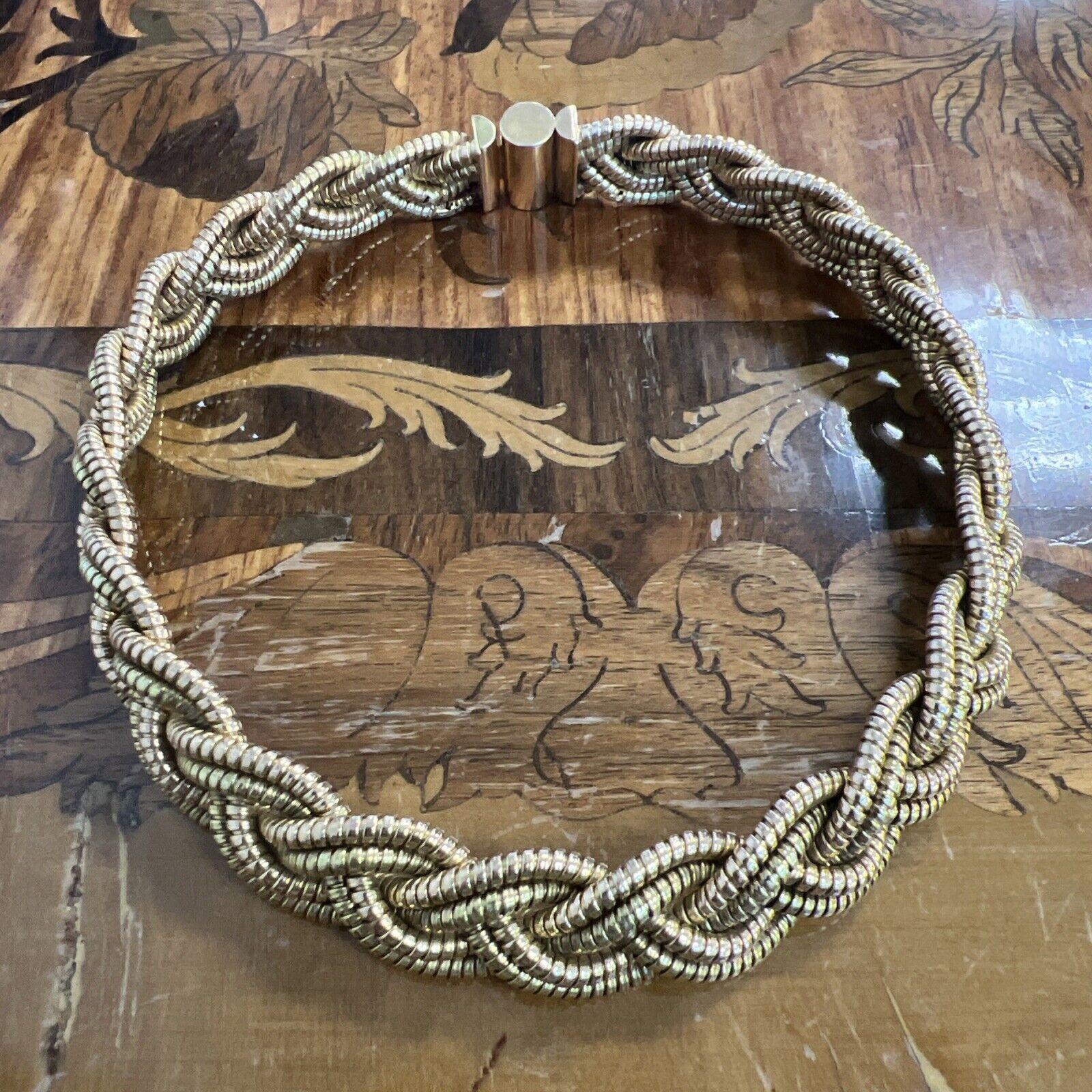 FRENCH RETRO 18k Yellow & Rose Gold Woven Choker Necklace 1950s 4
