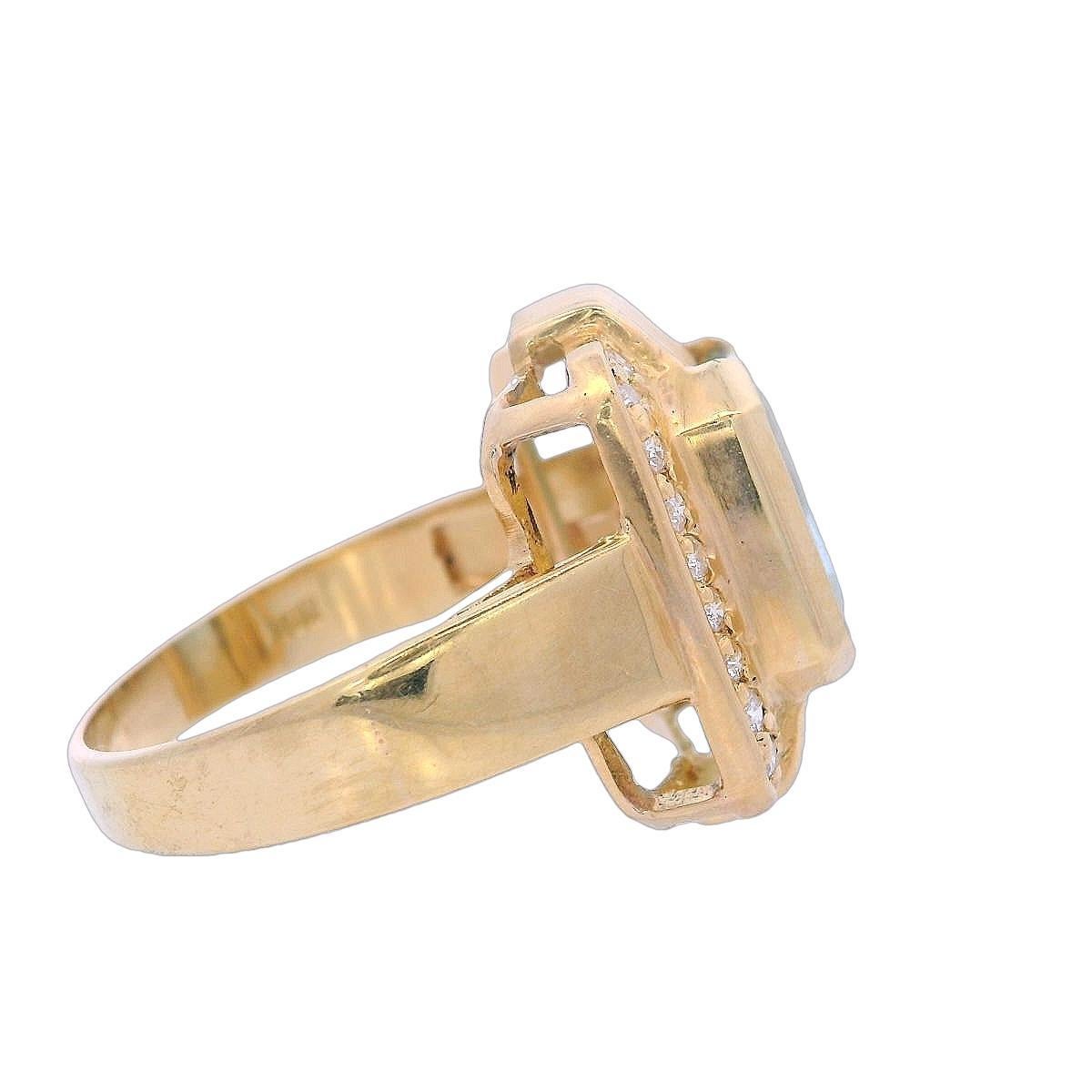 Französischer Retro-Ring aus 18 Karat Gold mit Aquamarin und Diamanten aus dem Jahr 1940 für Damen oder Herren im Angebot