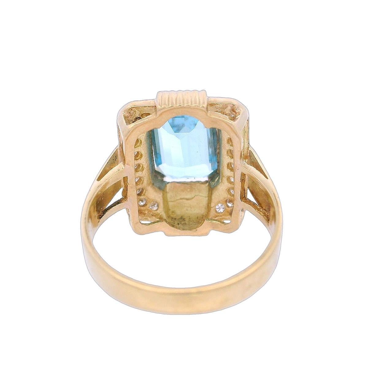 Französischer Retro-Ring aus 18 Karat Gold mit Aquamarin und Diamanten aus dem Jahr 1940 im Angebot 1