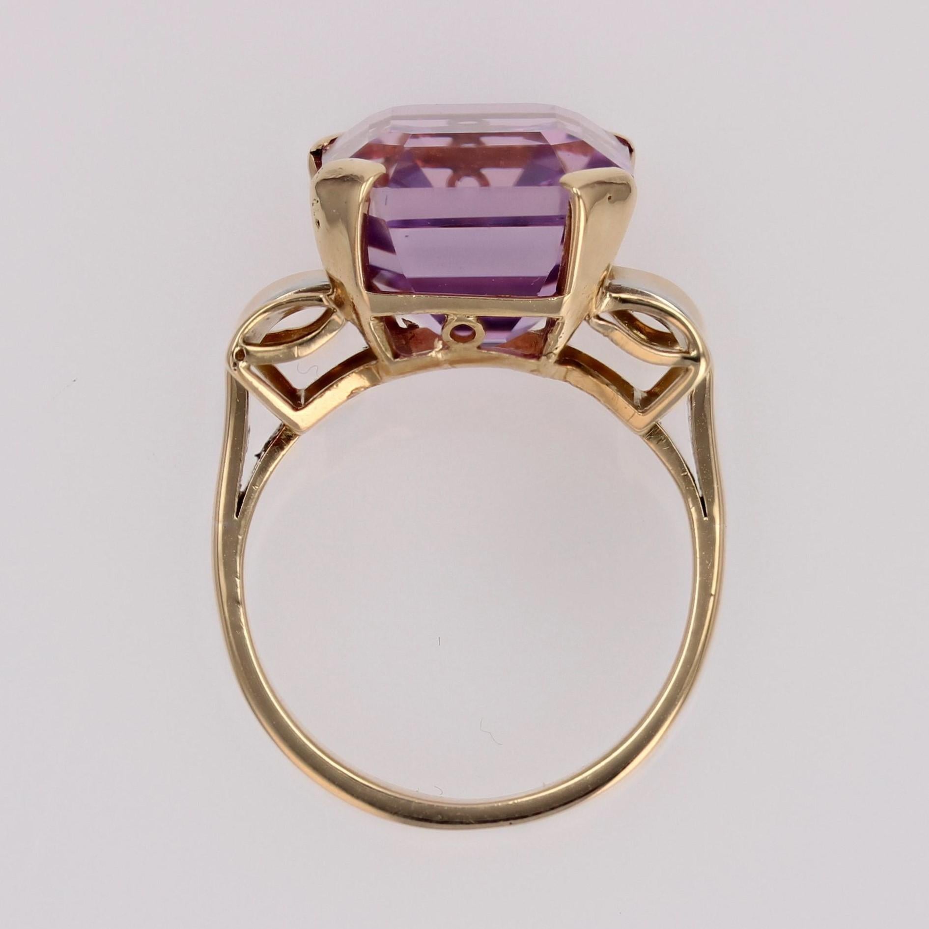 French Retro 1950s 11.29 Carats Kunzite 18 Karat Yellow Gold Cocktail Ring For Sale 9