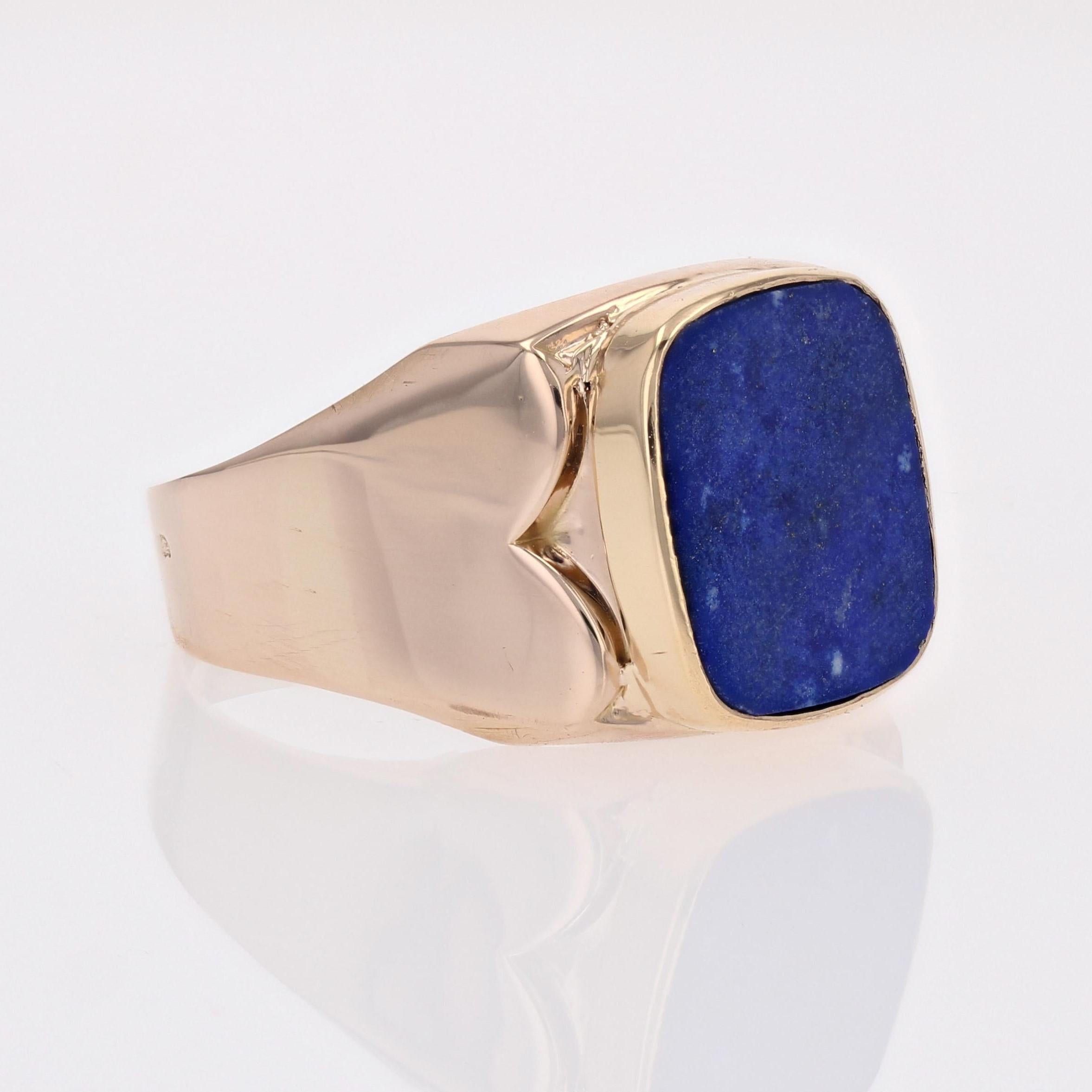 French Retro 1950s Lapis Lazuli 18 Karat Yellow Gold Signet Ring For Sale 6
