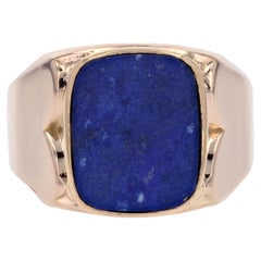 French Vintage 1950s Lapis Lazuli 18 Karat Yellow Gold Signet Ring