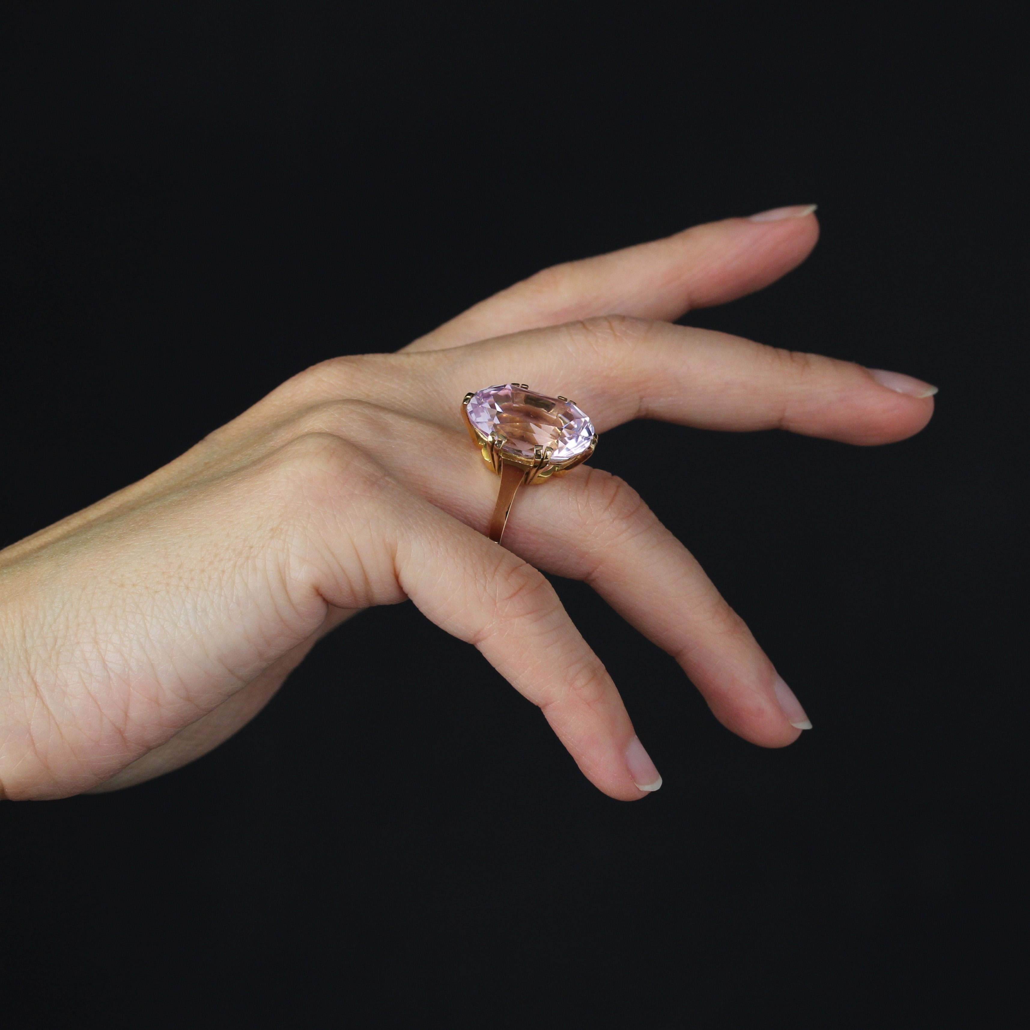 Französischer Retro 1960er Jahre 17,71 Karat Kunzit 18 Karat Roségold Cocktail-Ring, Retro im Angebot 7
