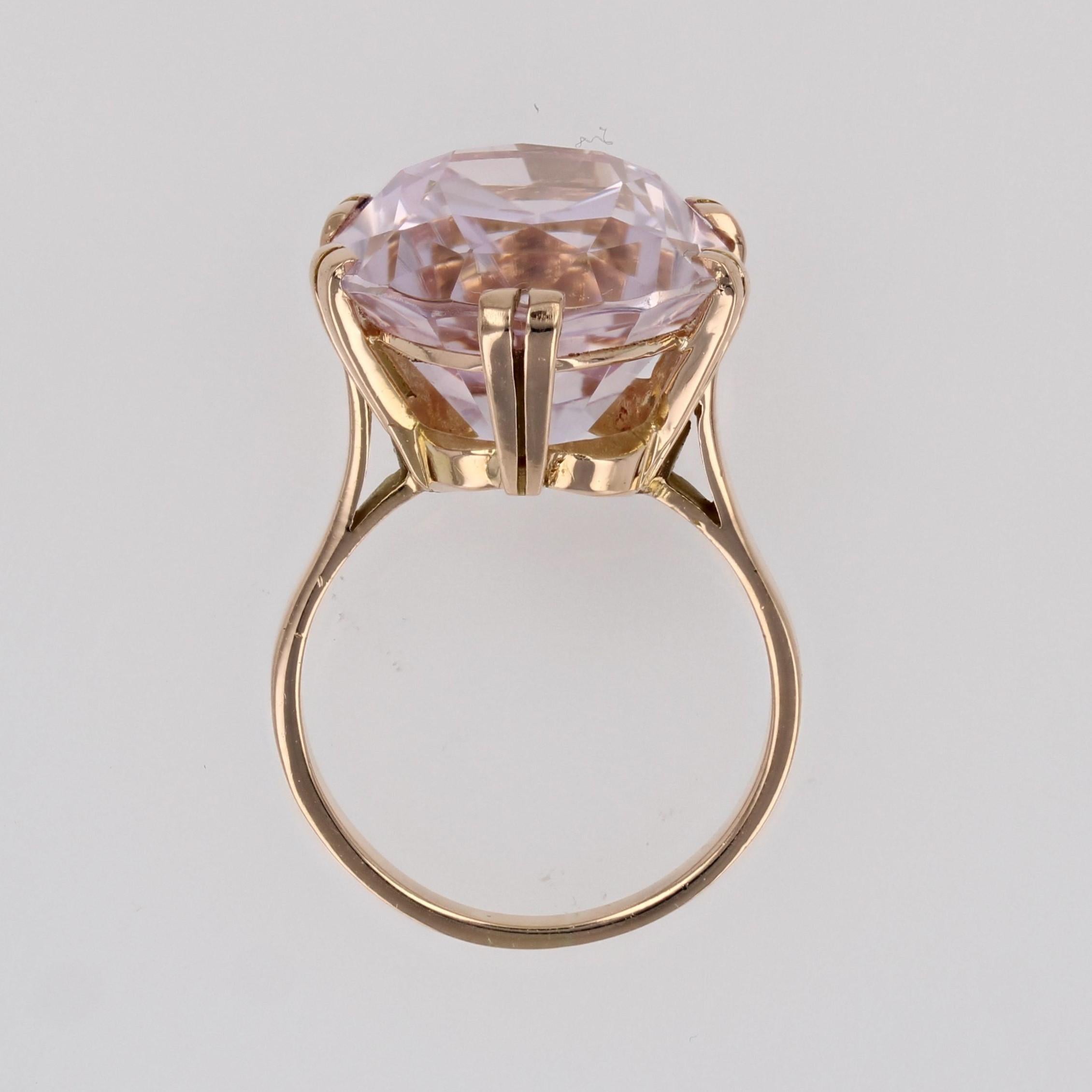 French Retro 1960s 17.71 Carats Kunzite 18 Karat Rose Gold Cocktail Ring For Sale 11